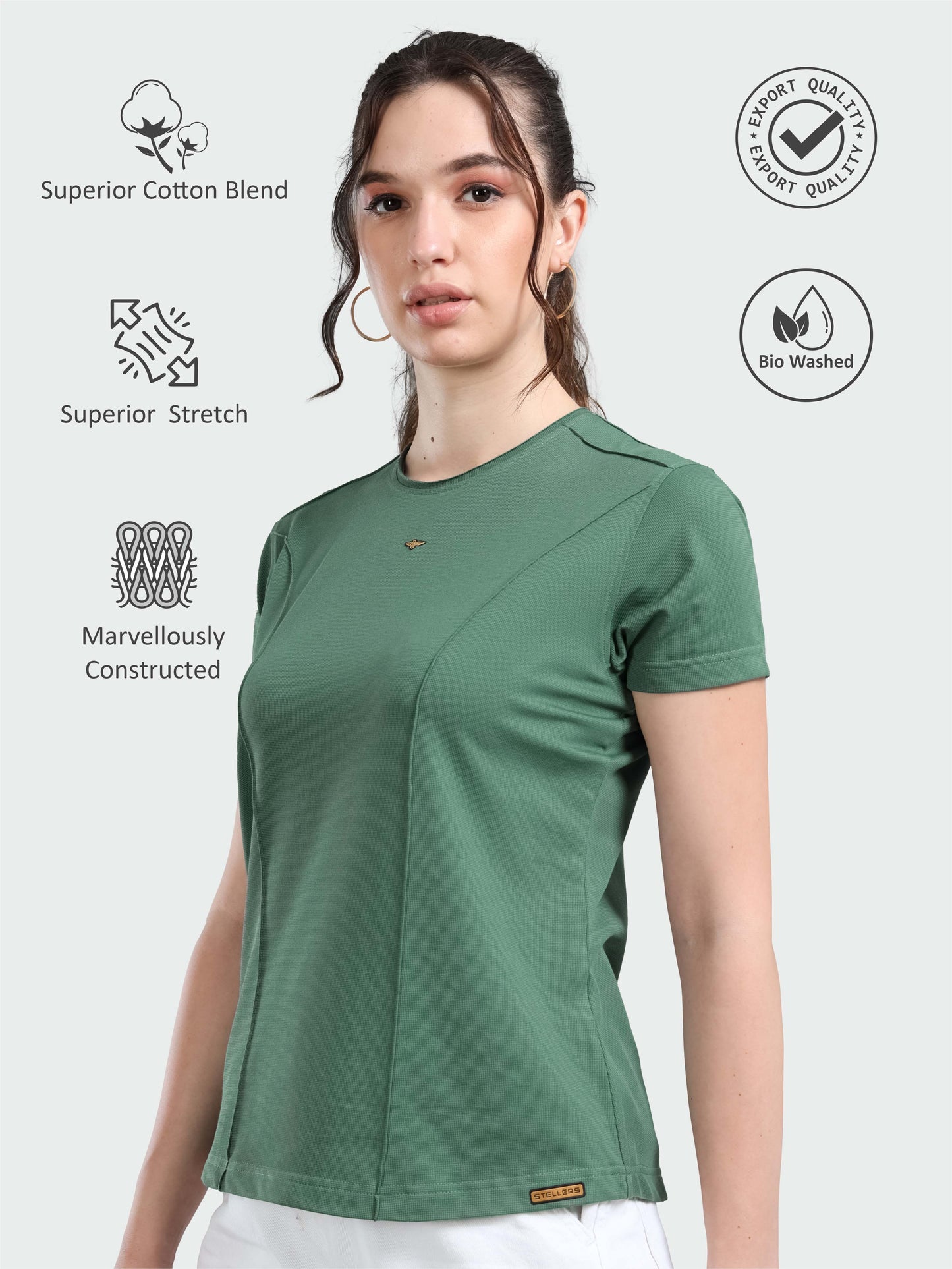 Women's Premium Cotton Crew Neck T-shirts - Green