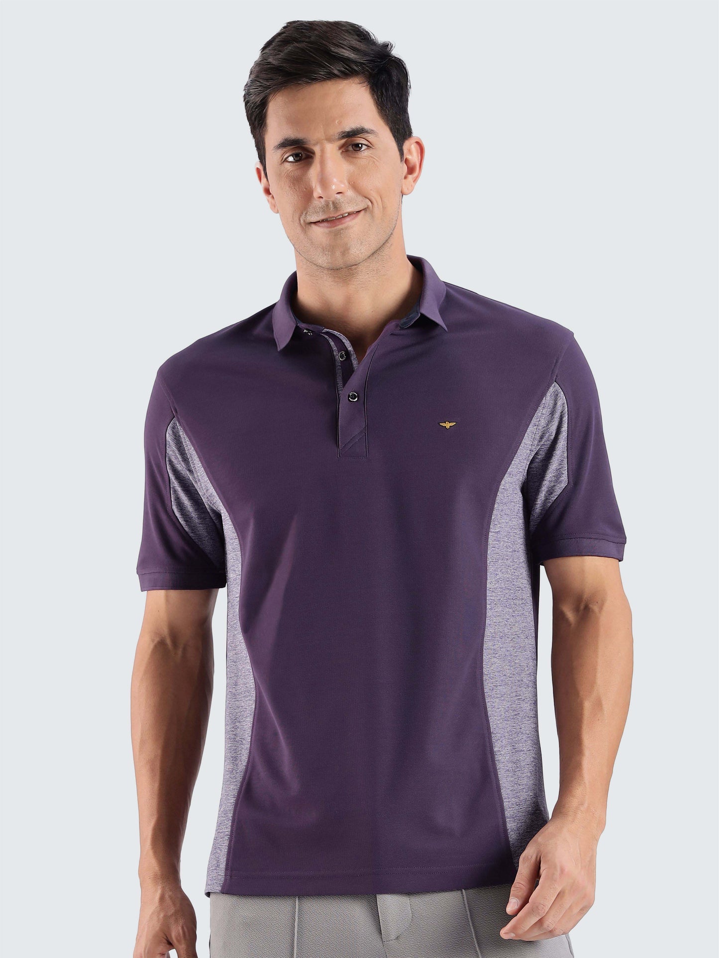 Men's Black Currant Color Block Polo T-Shirt | Wrinkle-Free | Quick Dry | Stretchable | Odour-Free | UV Protected