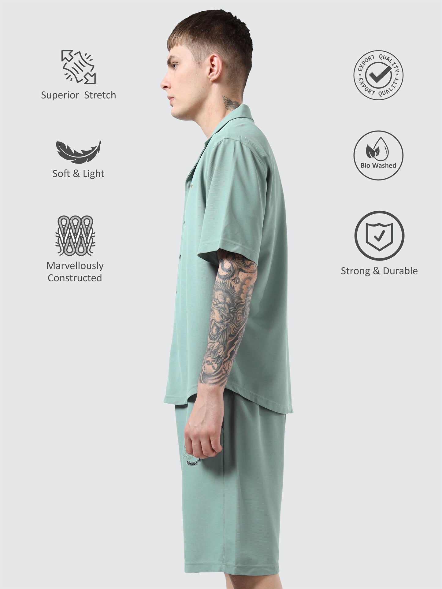 Men Relaxed Fit Co-ord Set Misty-Green | Wrinkle Free | Stretchable | Feather Touch Feel | Breathable