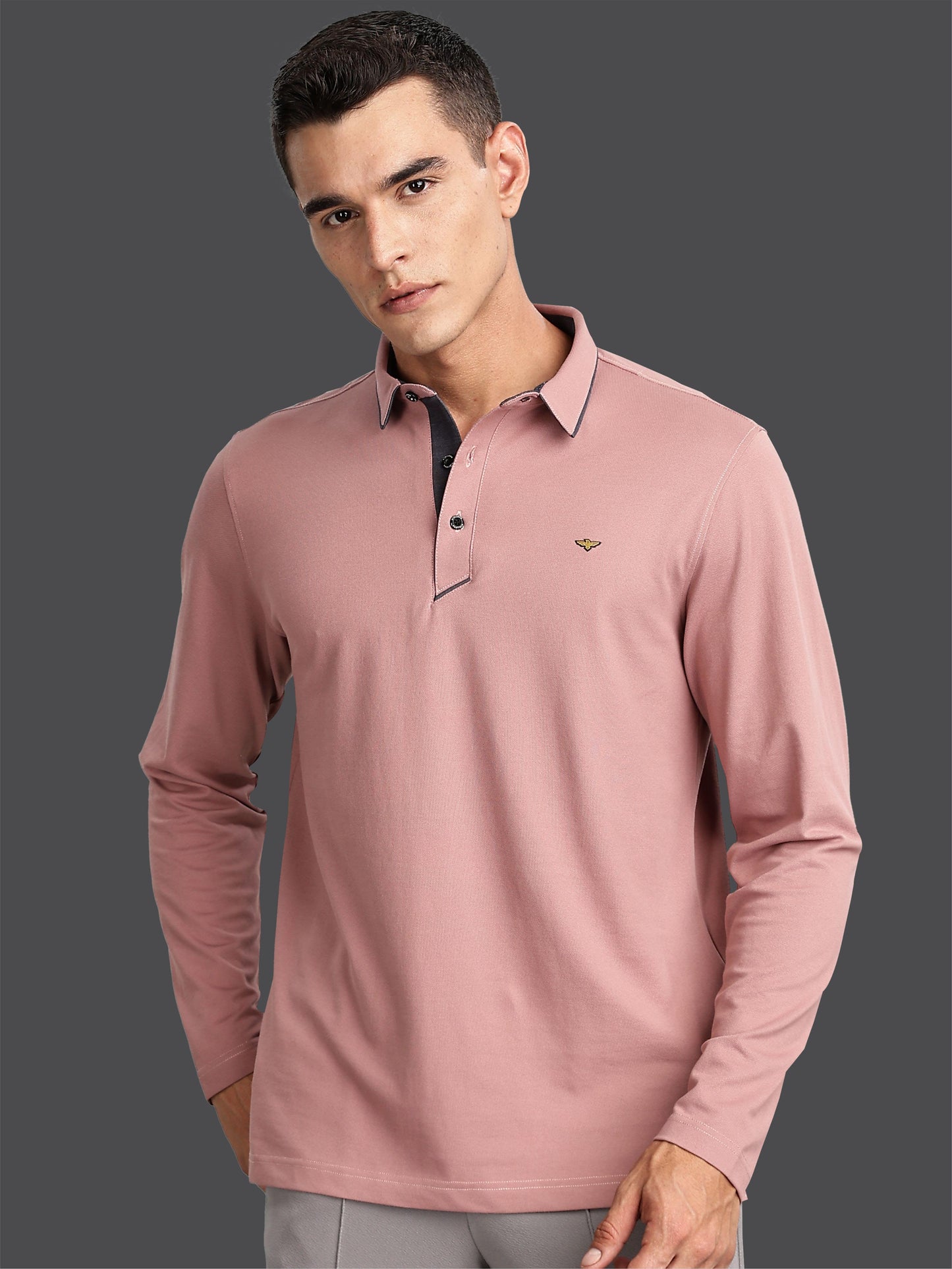 Men's Full Sleeve Soft Berry PQ Polo T-Shirt-Mauve