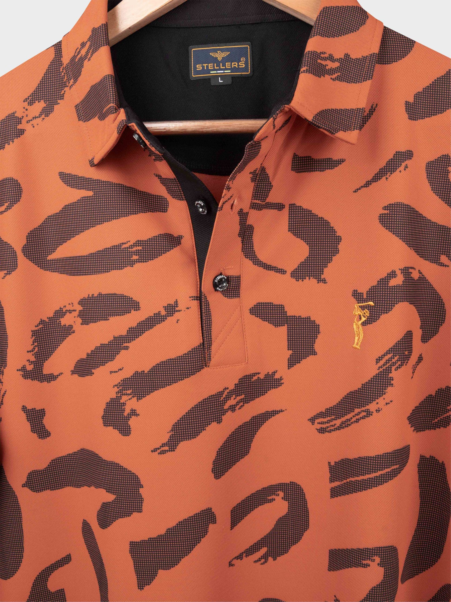 Orange Camousquare Printed Polo T Shirt for Men