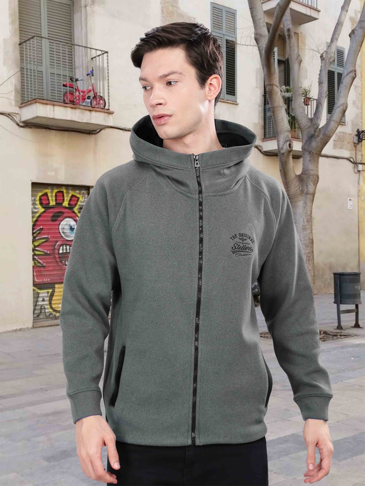 Ash Grey Men's Zipper Hoodie
