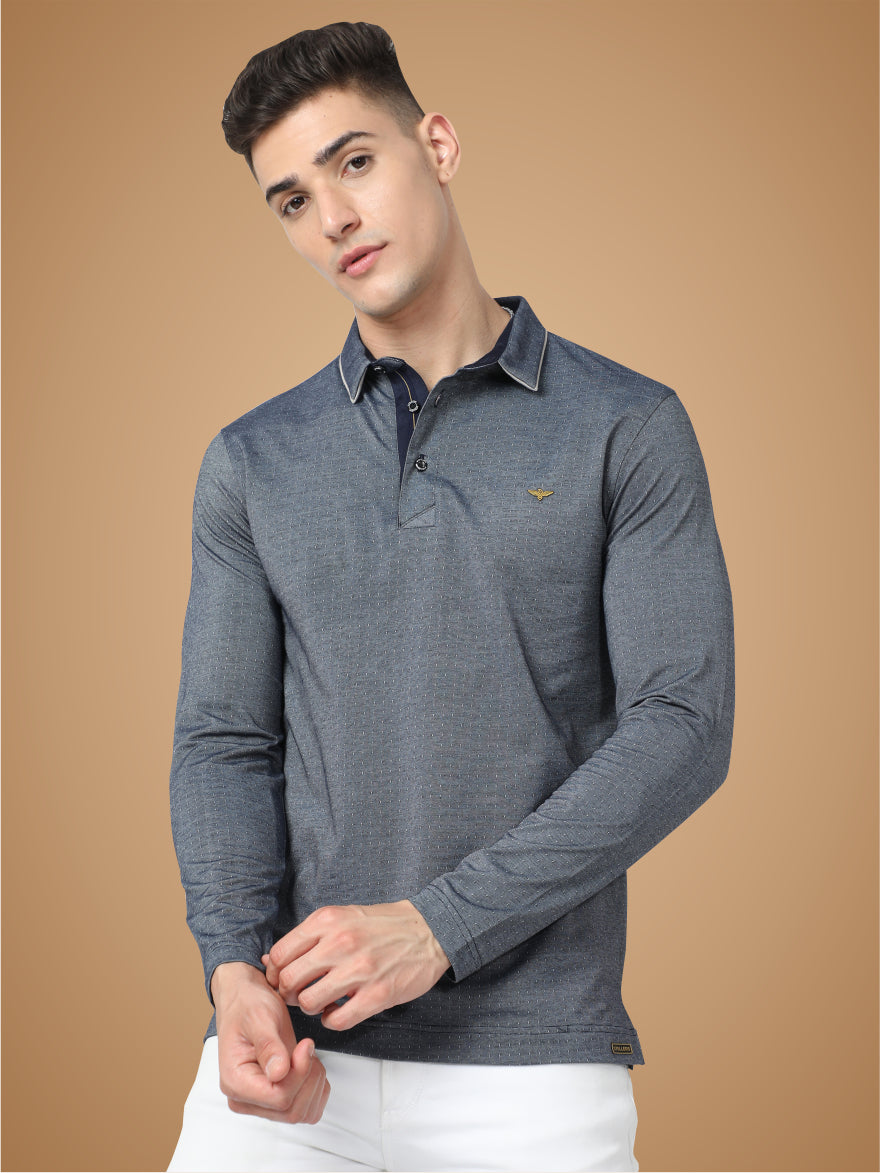 Dark Grey Dropman Men's Full Sleeve Polo T Shirt