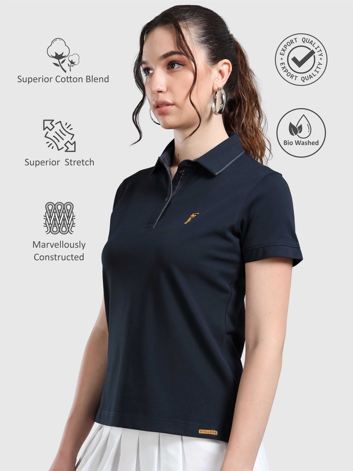 Navy Blue Women Premium SoftBerry PQ Polo T-Shirt