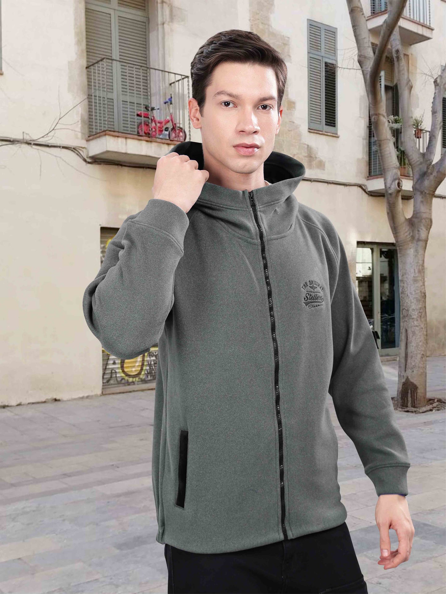 Ash Grey Men's Zipper Hoodie