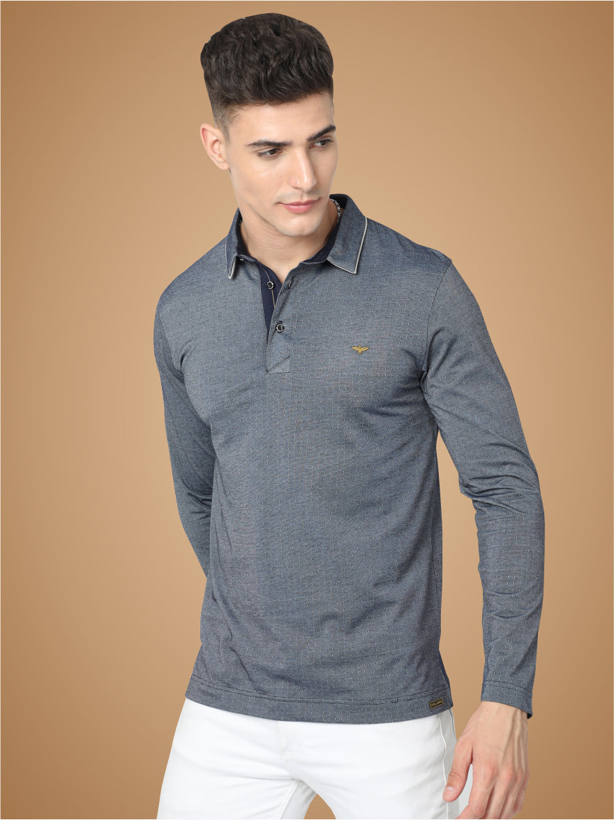 Dark Grey Dropman Men's Full Sleeve Polo T Shirt