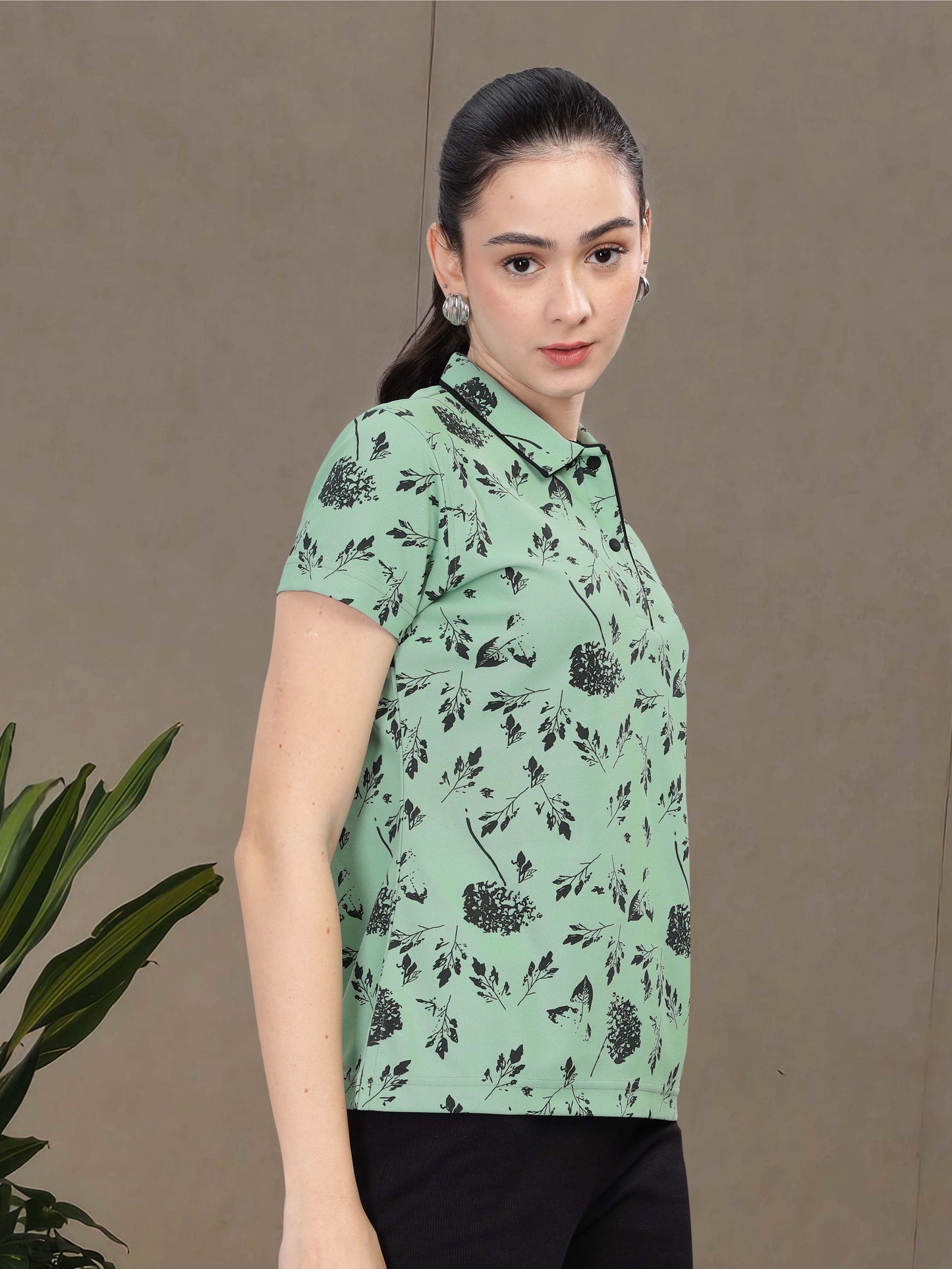 Misty Green Women's Printed Polo T Shirt