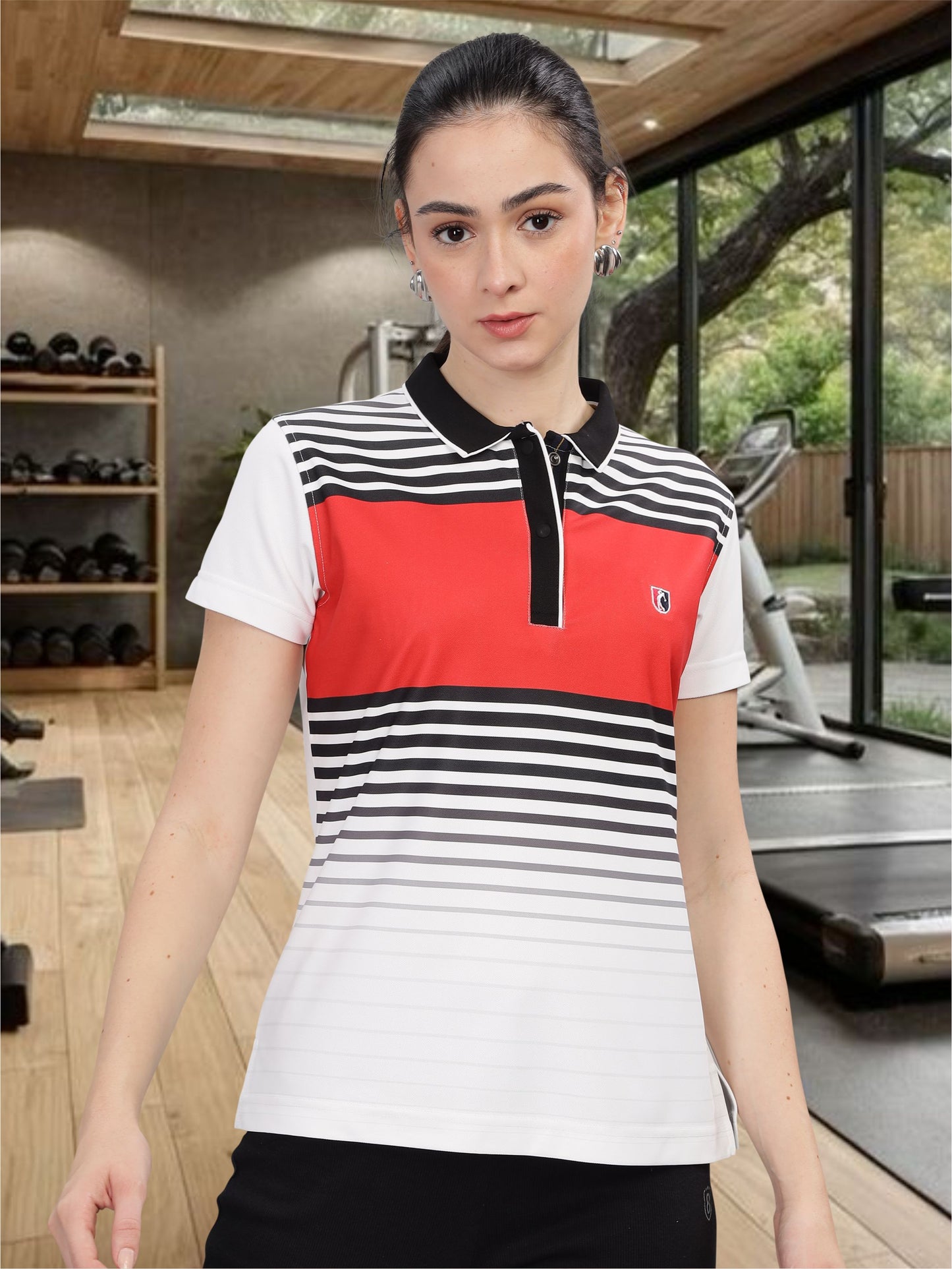 Red Women Active Wear Polo T-Shirt
