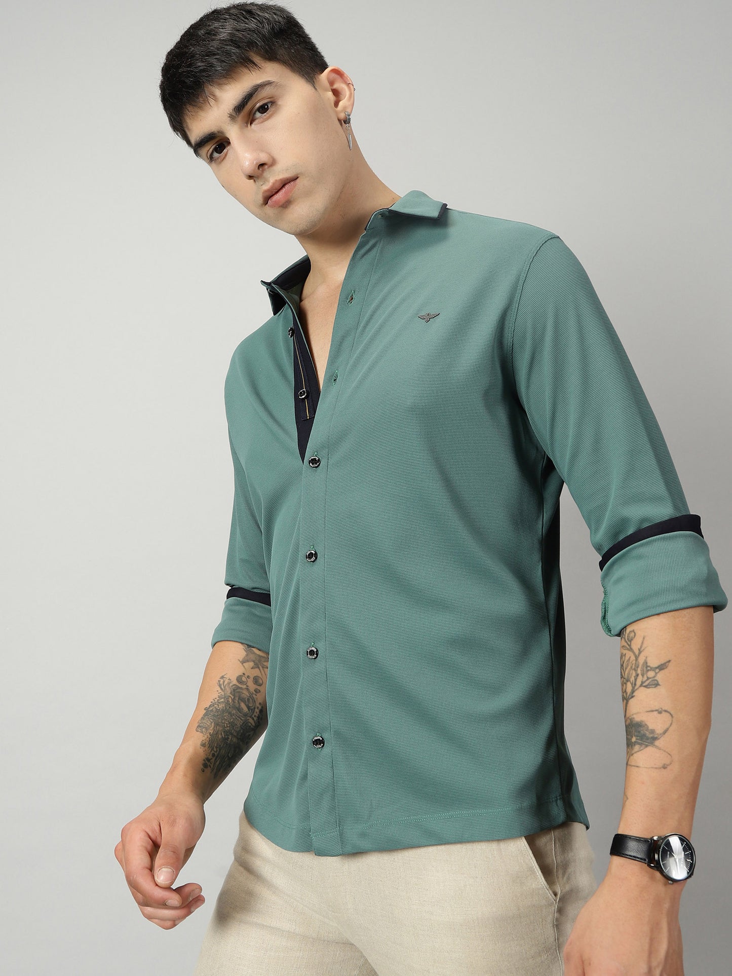 Men's Premium Knitted Shirts Ivory Green