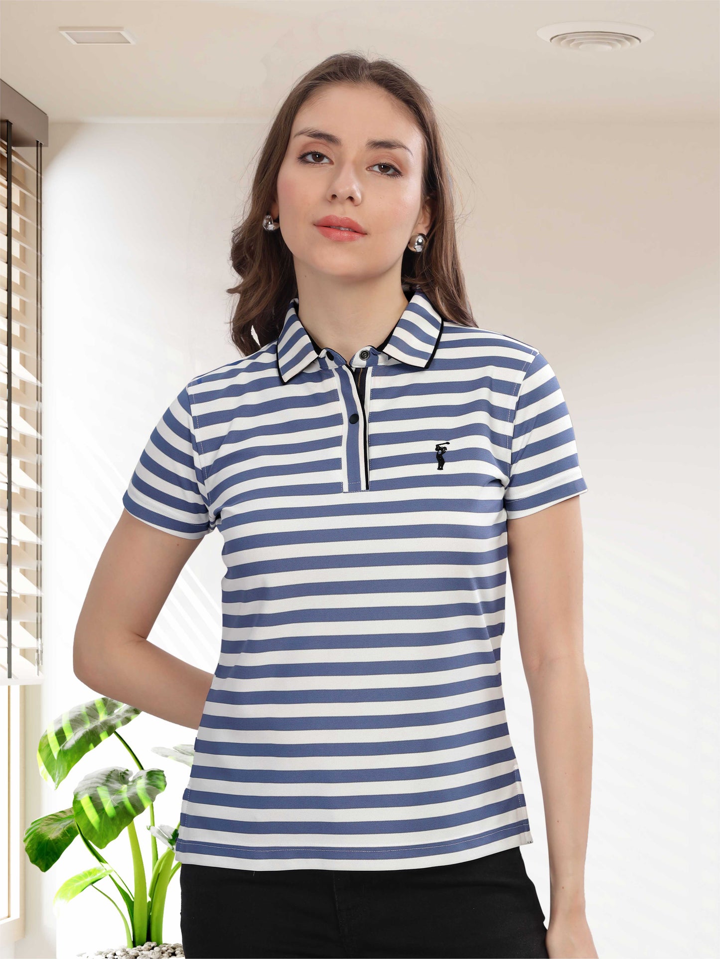Deep Purple Women's Stripes Polo T Shirt
