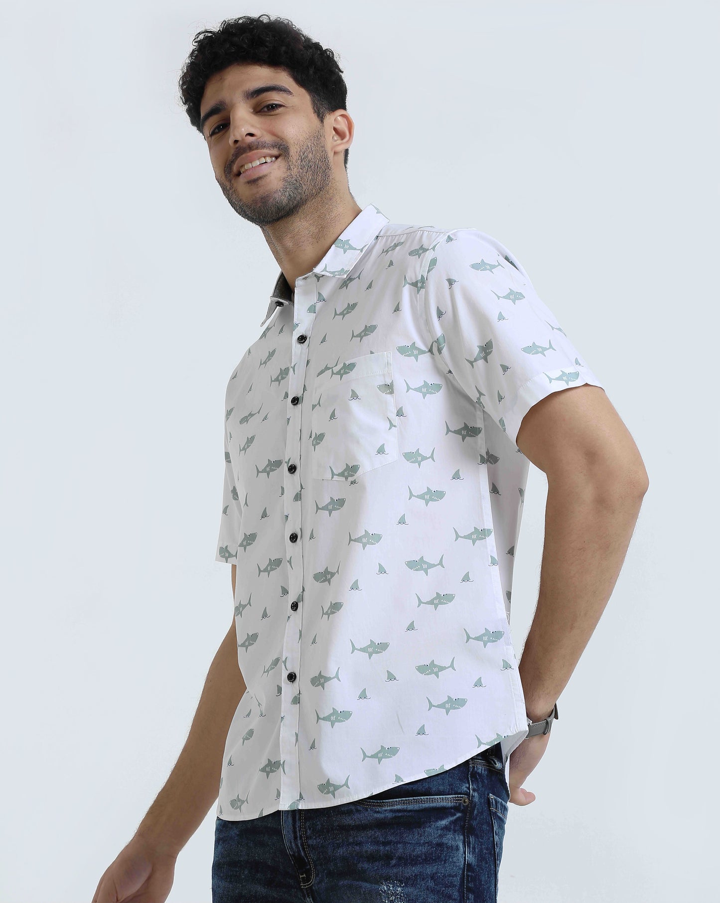 White Printed Casual Shirt for Men
