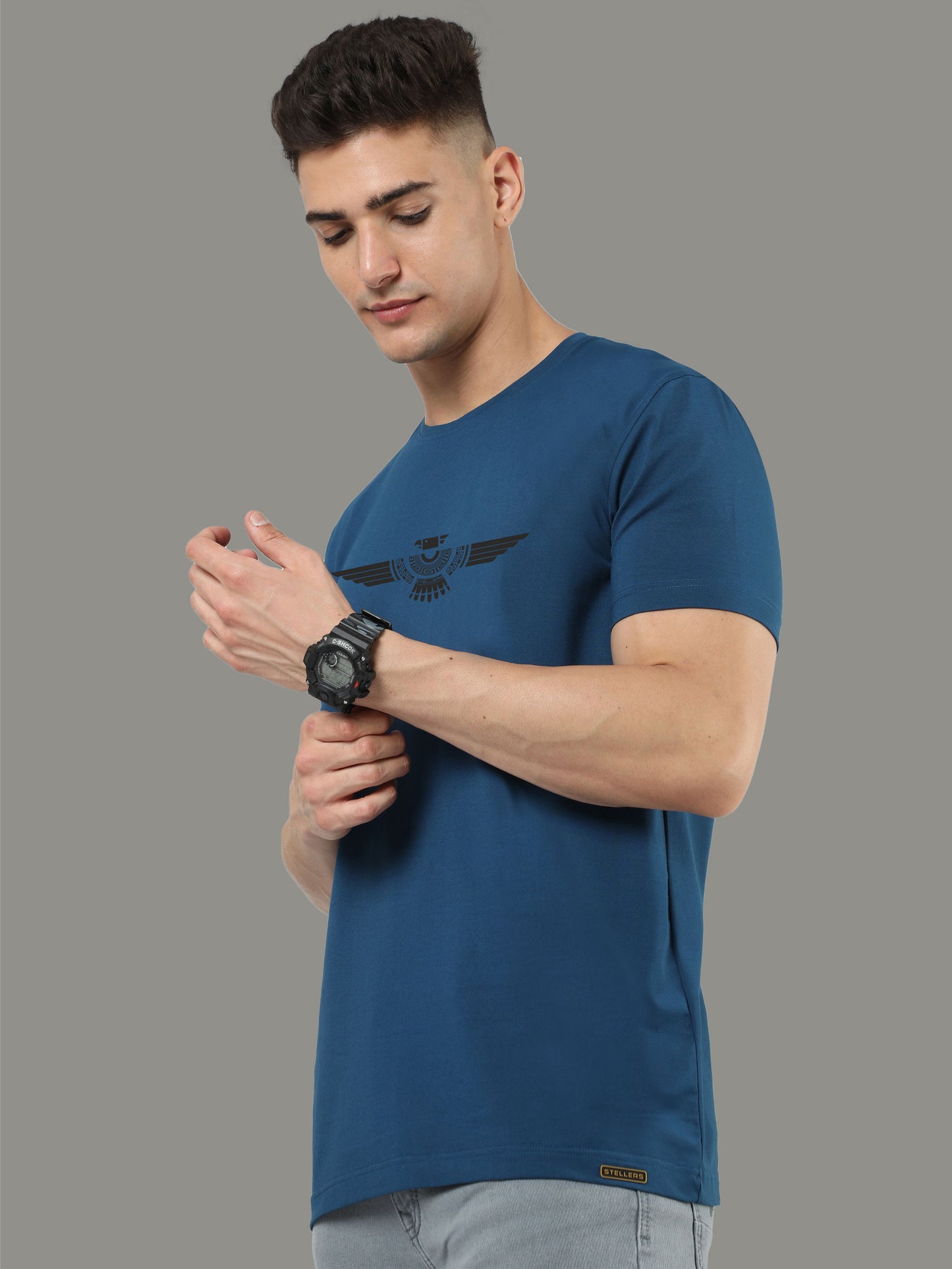 Teal Blue Men's Crew Neck T-Shirts Tribal