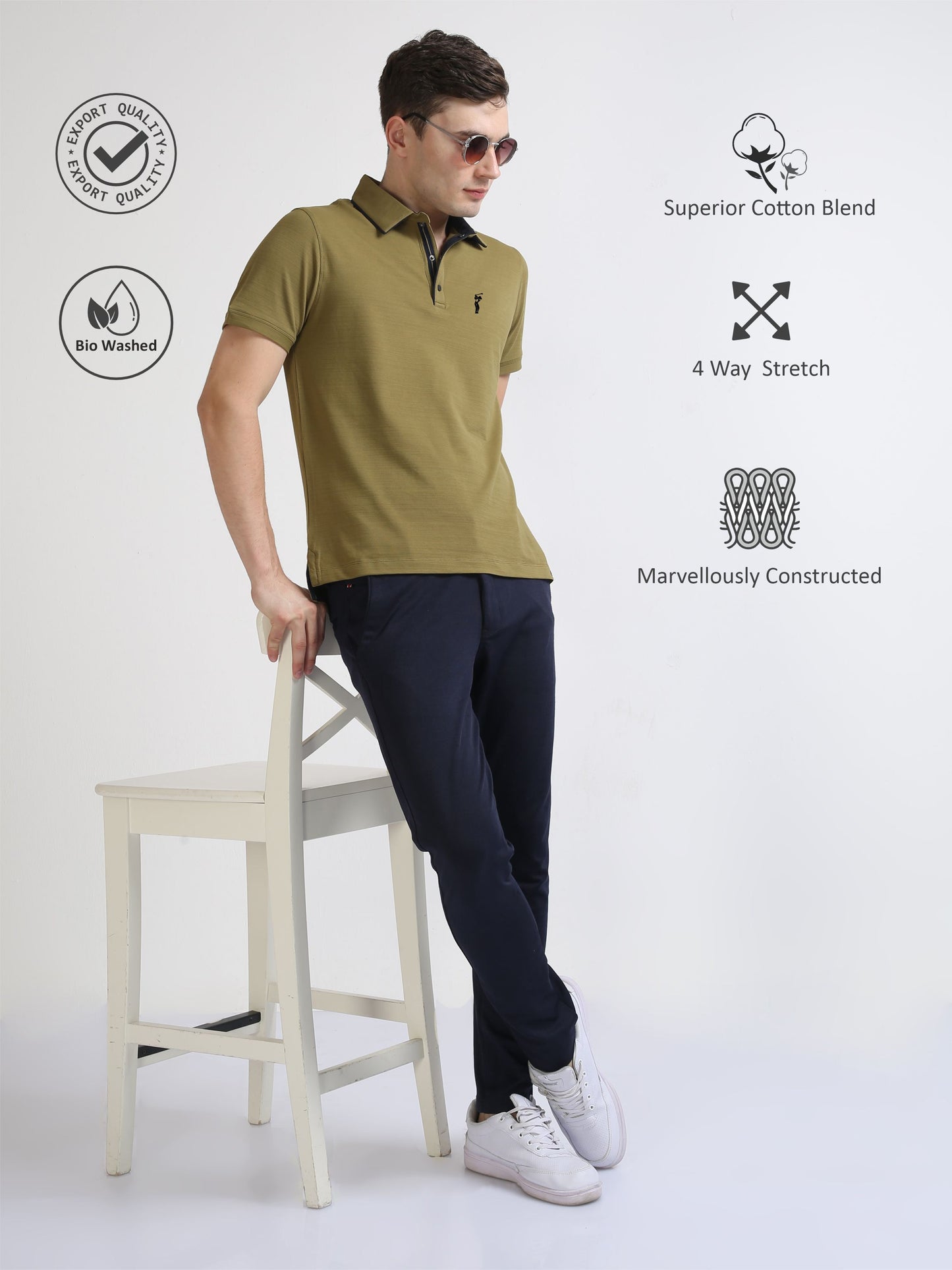 Drab Olive Premium Pique Crush Polo T-Shirt