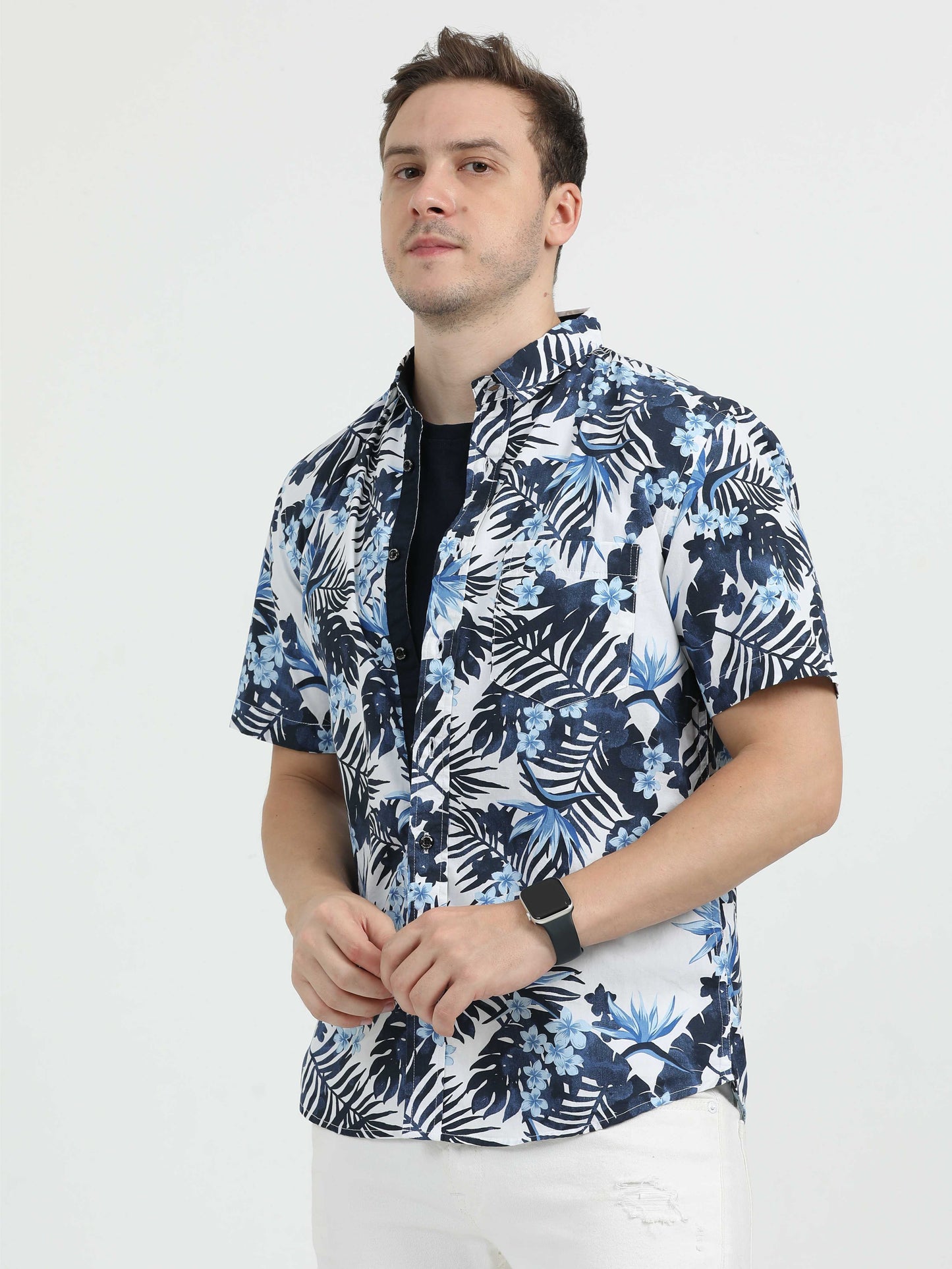 Blue Printed Casual Shirt for Men