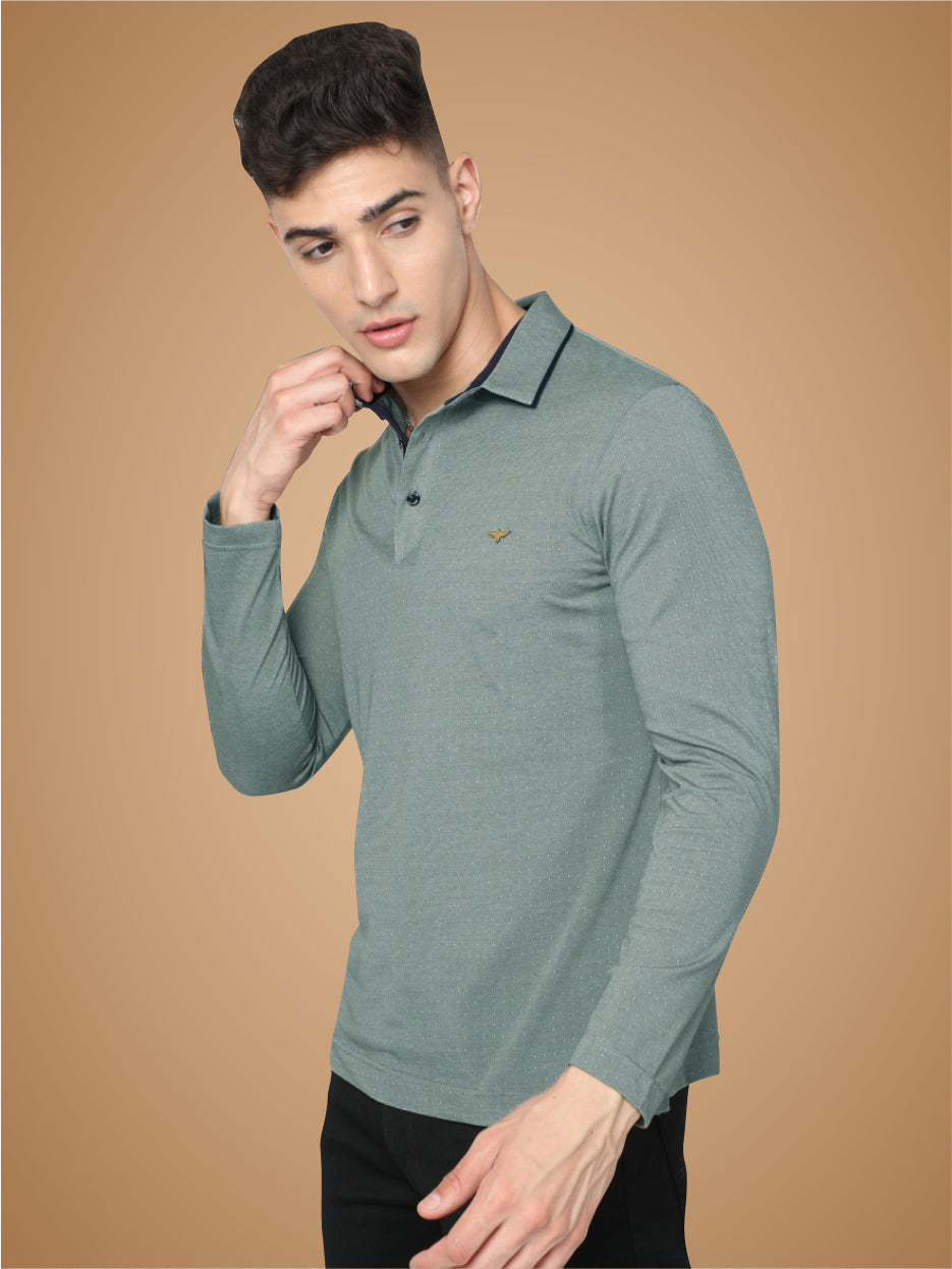 Pista Green Dropman Men's Full Sleeve Polo T Shirt