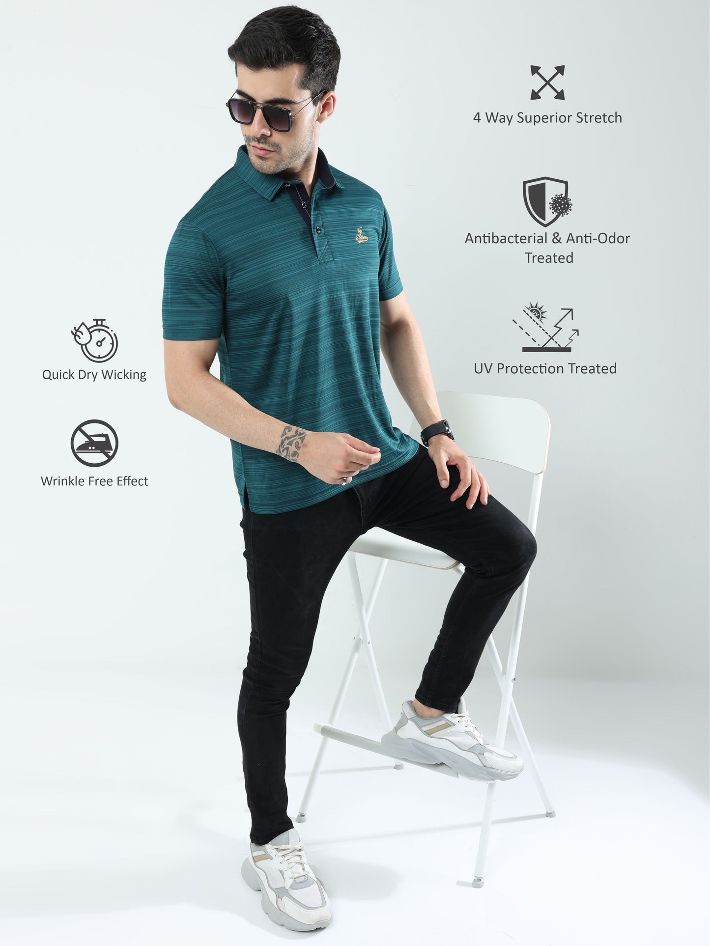Peacock Green Men's Barcode Polo T Shirt