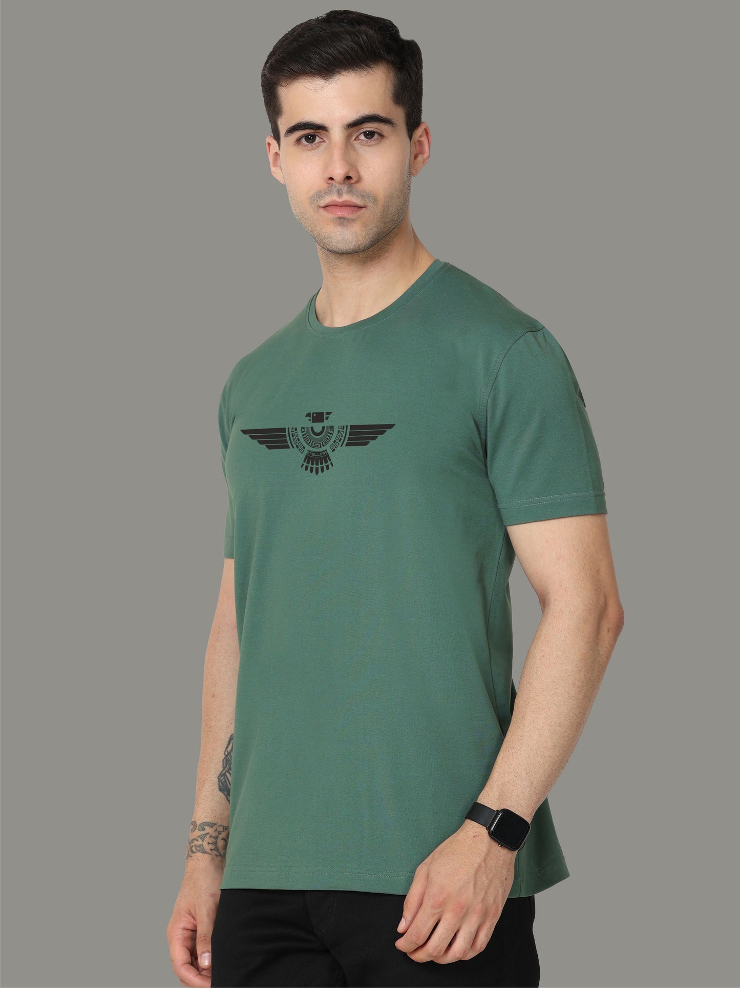 Aqua Green Men's Crew Neck T-Shirts Tribal