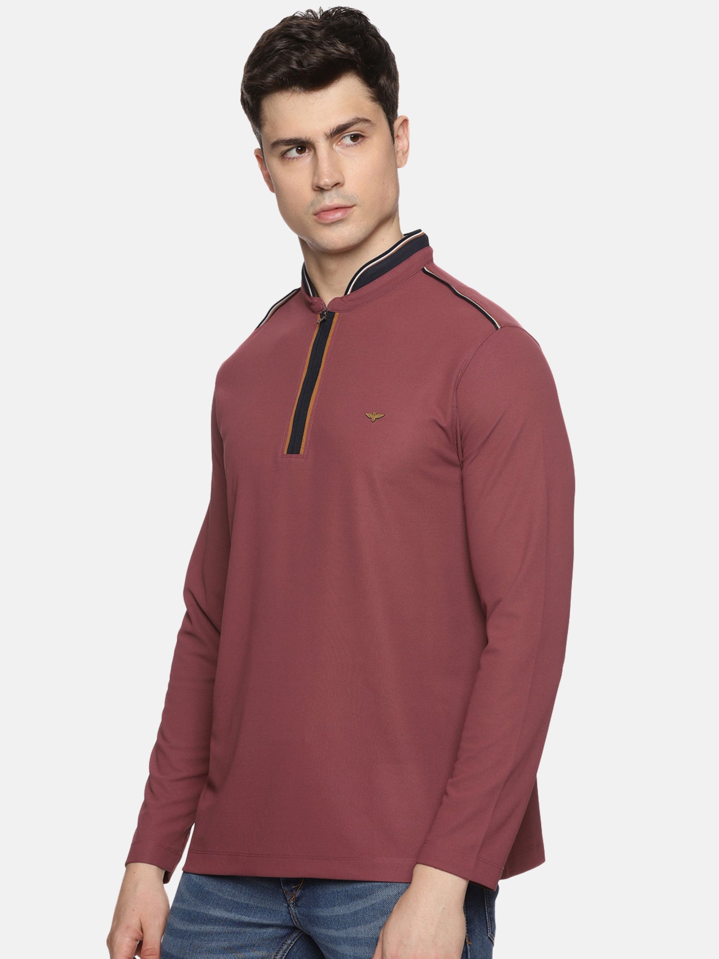 Mauve Henley Men's Full Sleeve Zipper T-Shirt