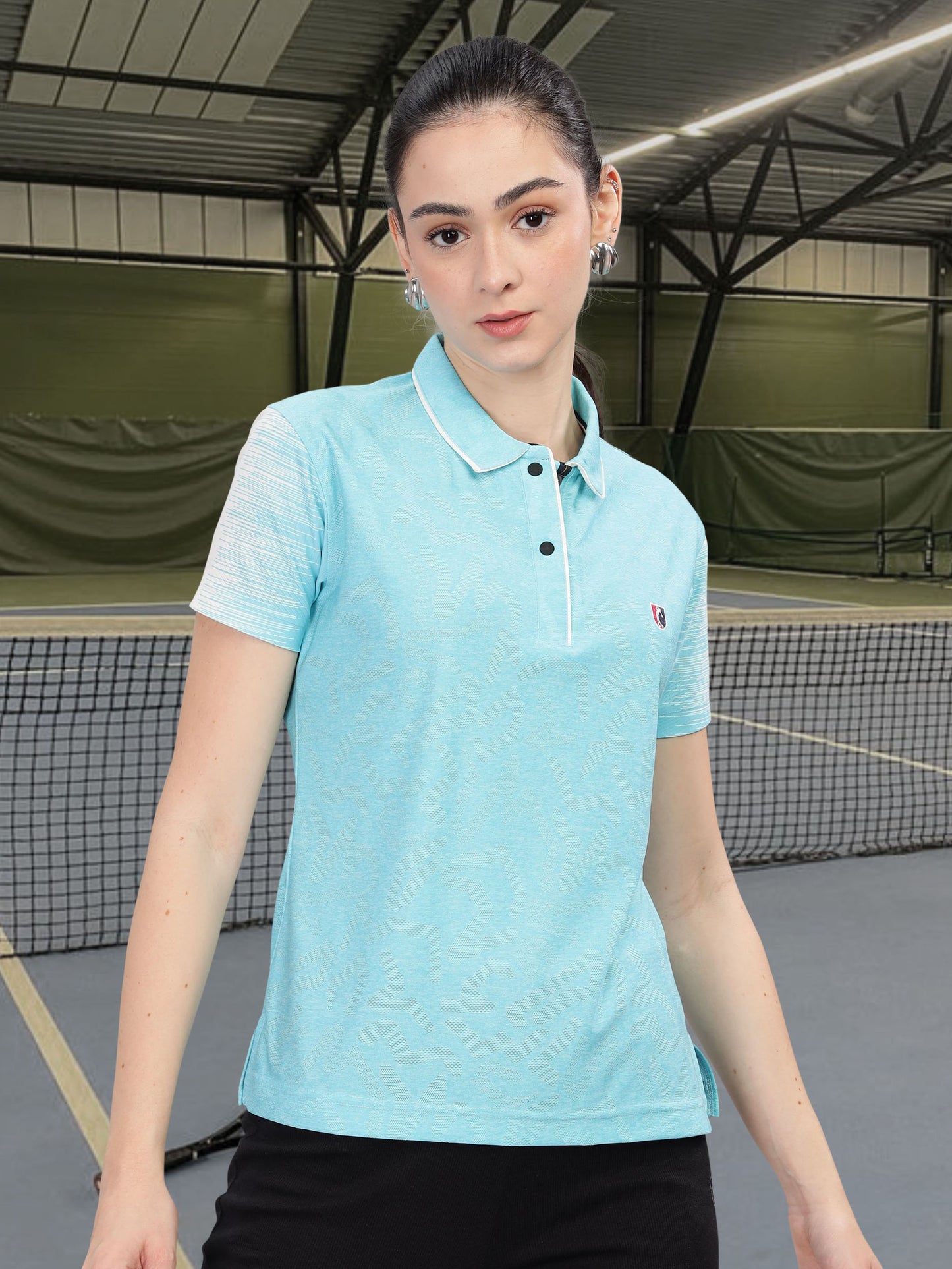 Turquoise Blue Women Active Wear Polo T-shirt