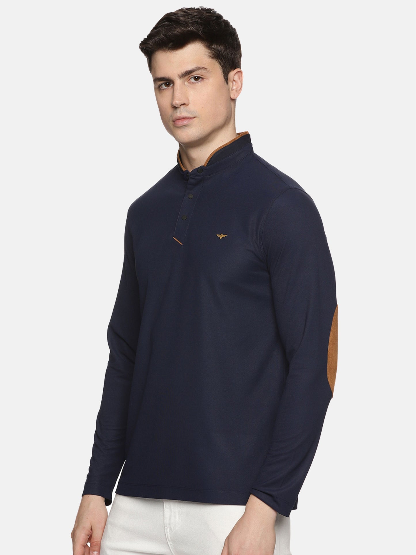 Navy Blue Henley Men's Full Sleeve Snap Button T-Shirt