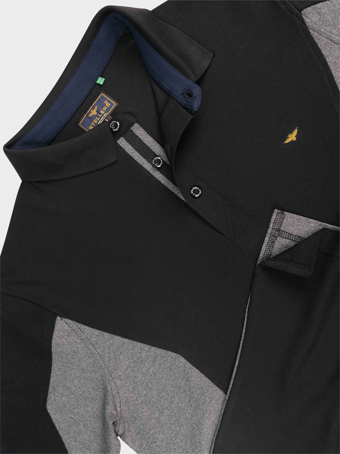 Men's Black Color Block Polo T-Shirt | Wrinkle-Free | Quick Dry | Stretchable | Odour-Free | UV Protected