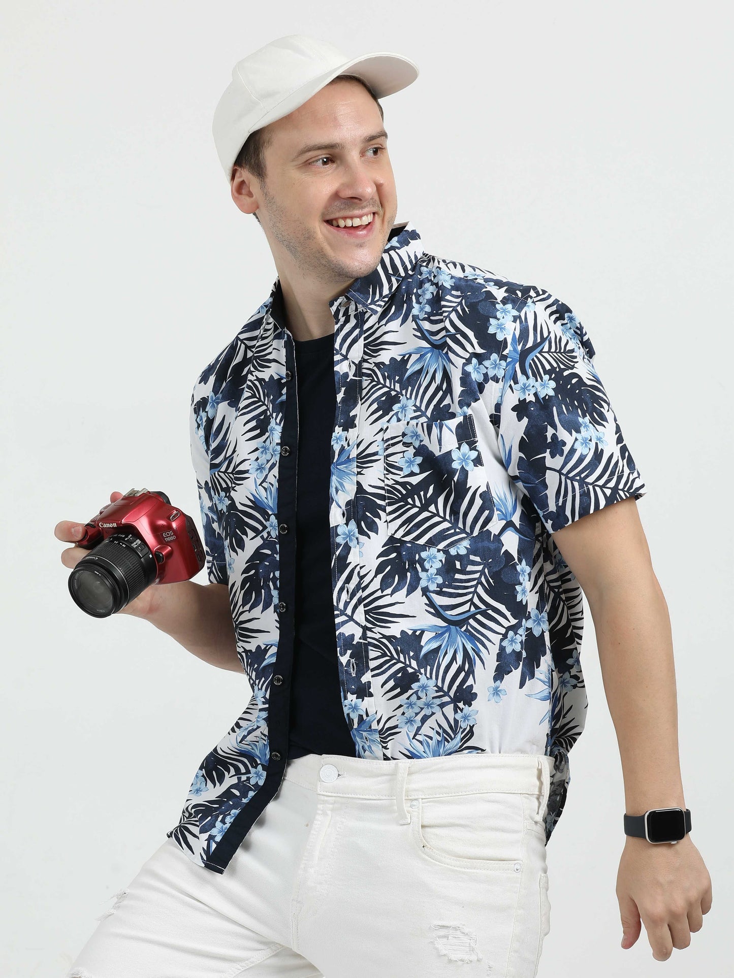 Blue Printed Casual Shirt for Men