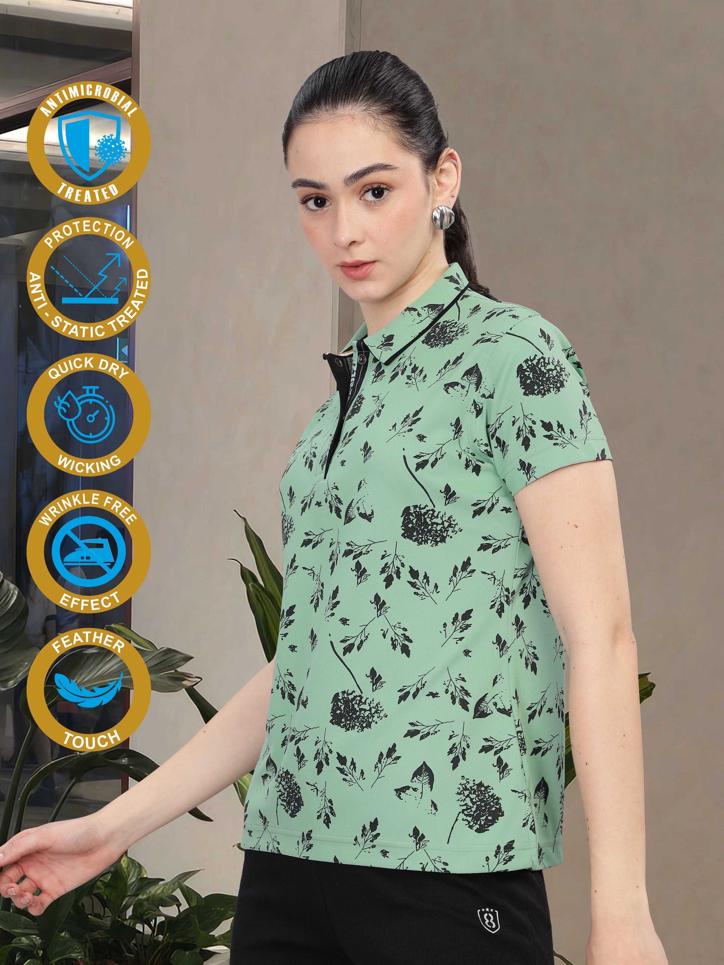 Misty Green Women's Printed Polo T Shirt