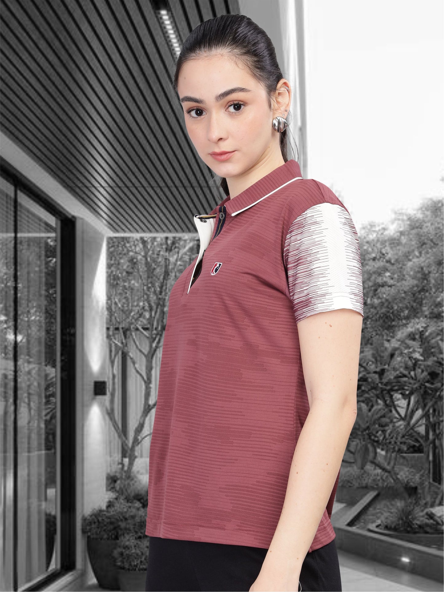 Mauve Women Active Wear Polo T-Shirt