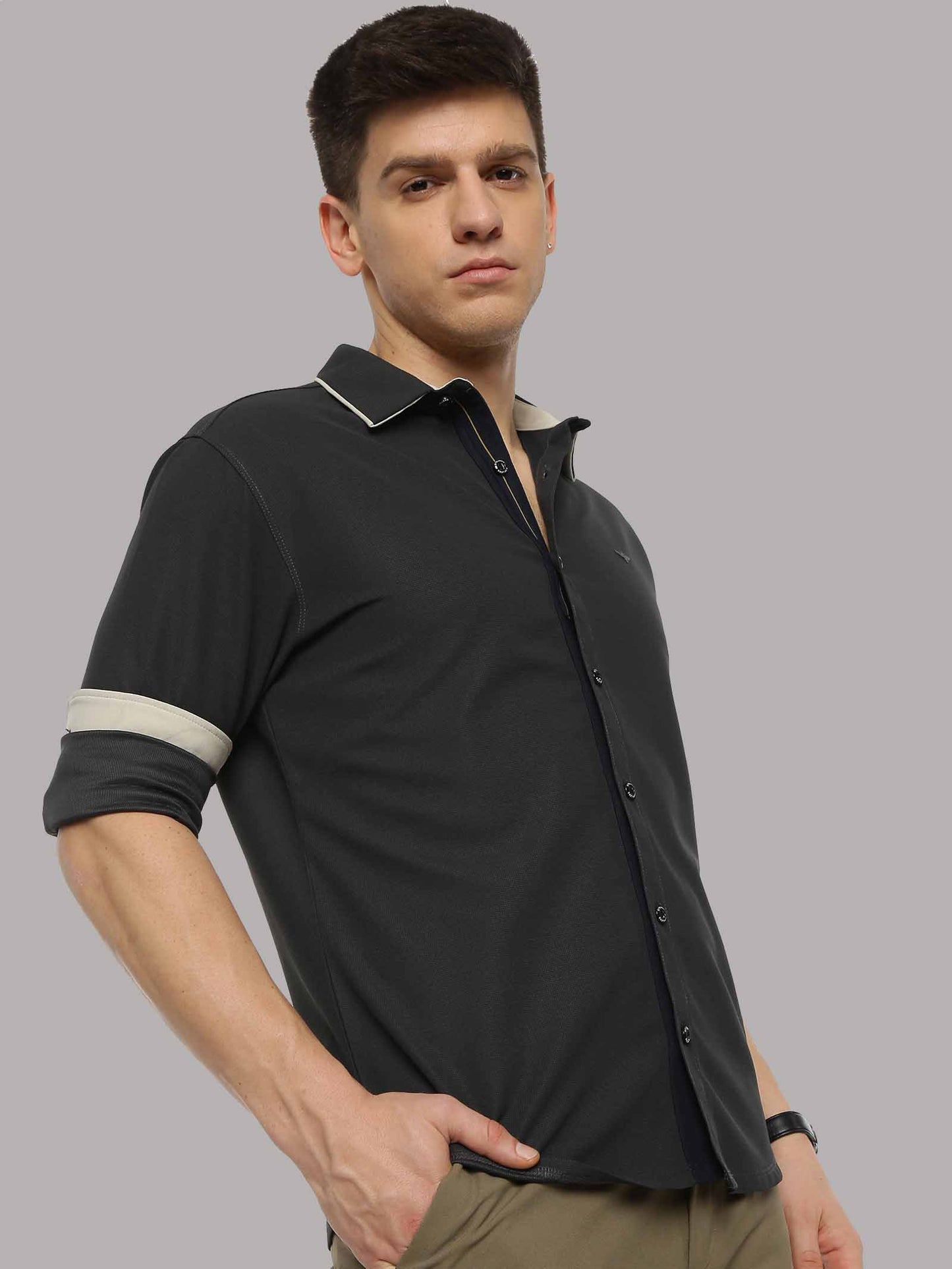 Dark Grey Men's Premium Knitted Shirt