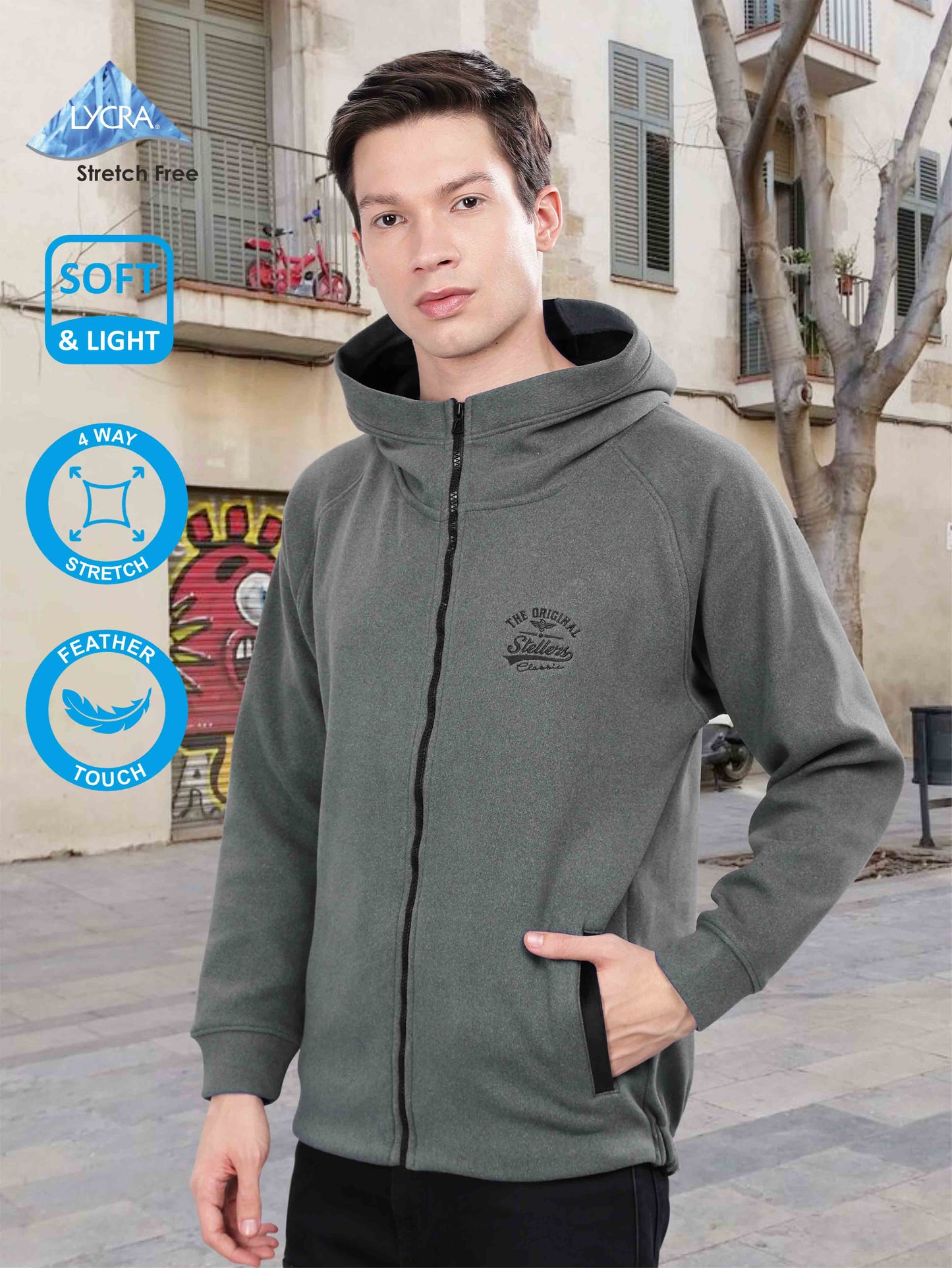 Ash Grey Men's Zipper Hoodie