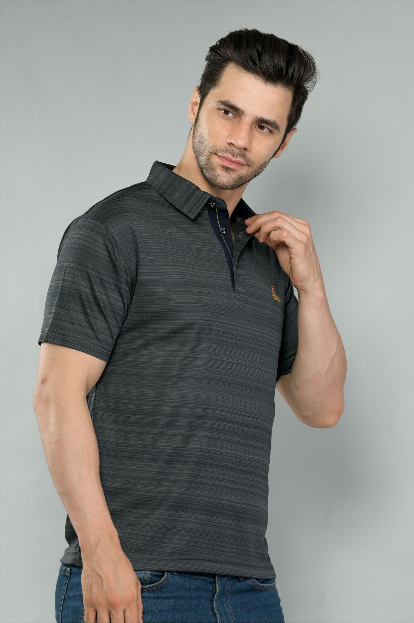 Black Men's Barcode Weave Golf Polo T-Shirt | Quick Dry | Stretchable | UV Protected | Wrinkle & Odour-Free