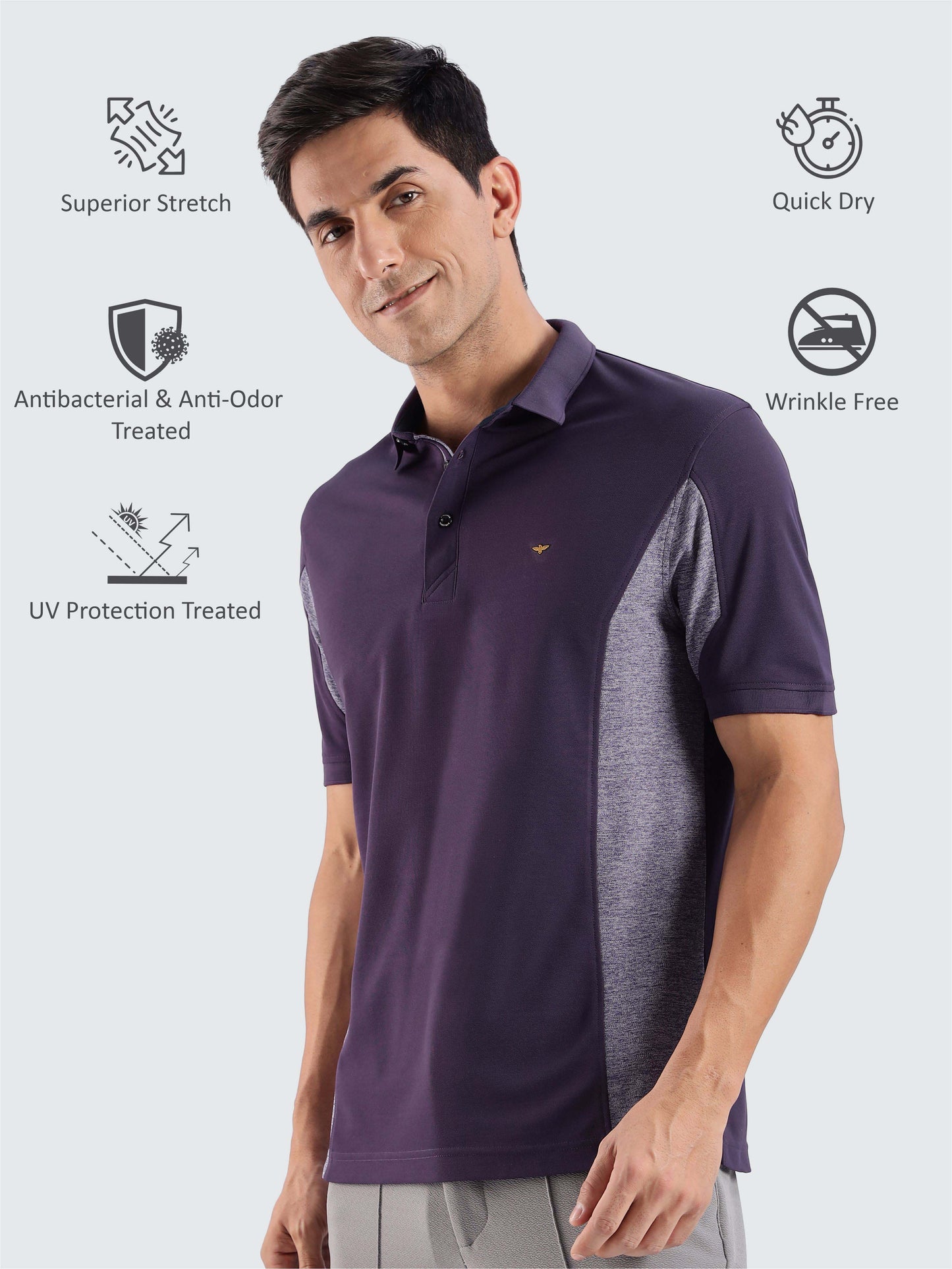 Men's Black Currant Color Block Polo T-Shirt | Wrinkle-Free | Quick Dry | Stretchable | Odour-Free | UV Protected