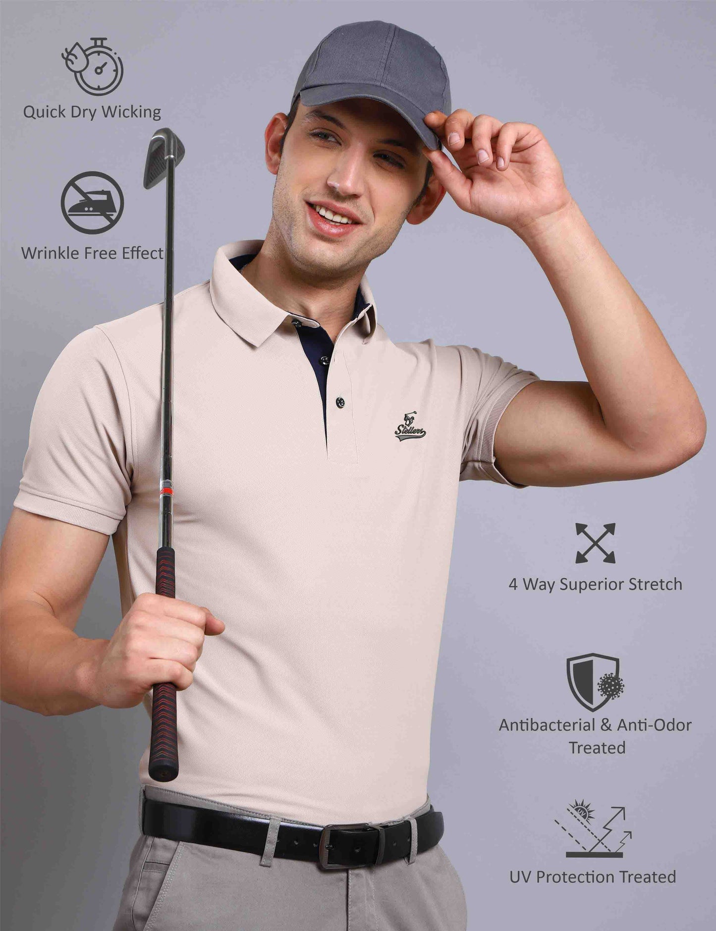 Men Fawn Signature Golf Polo T-Shirt | Quick Dry | Stretchable | UV Protected | Wrinkle & Odour-Free