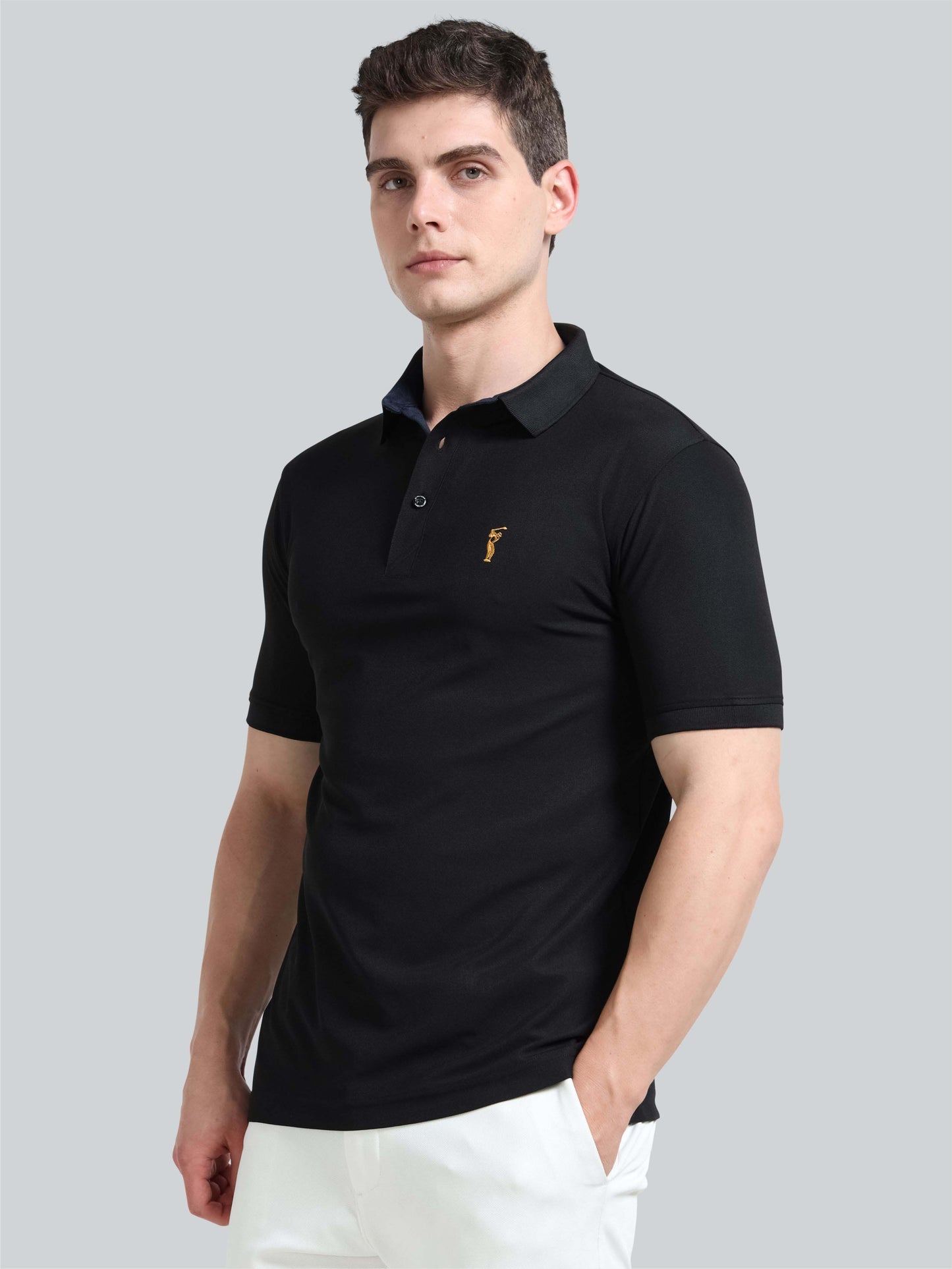 Men Black Premium Golf Polo T-Shirt | Quick Dry | Stretchable | UV Protected | Wrinkle & Odour-Free