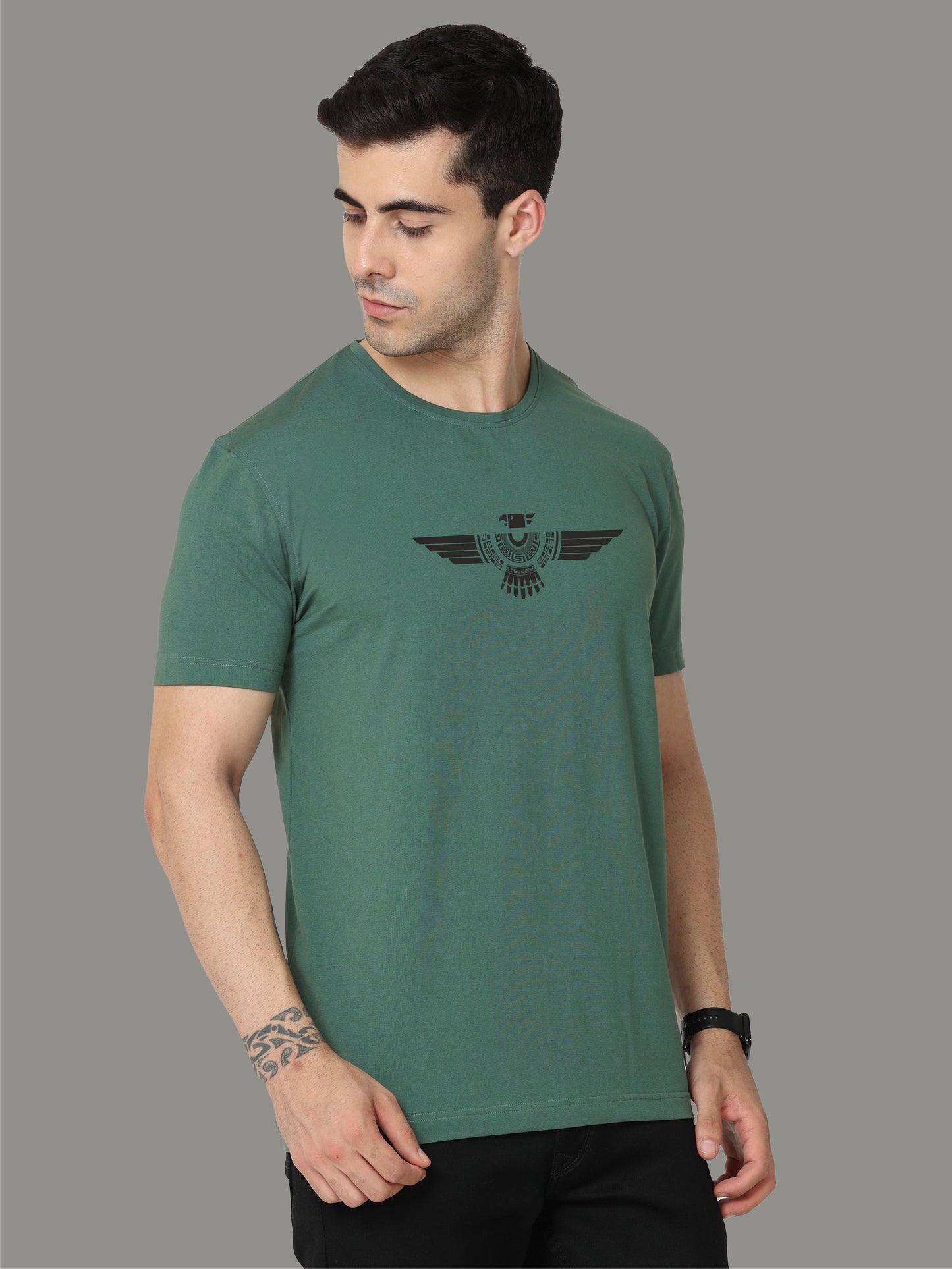 Aqua Green Men's Crew Neck T-Shirts Tribal