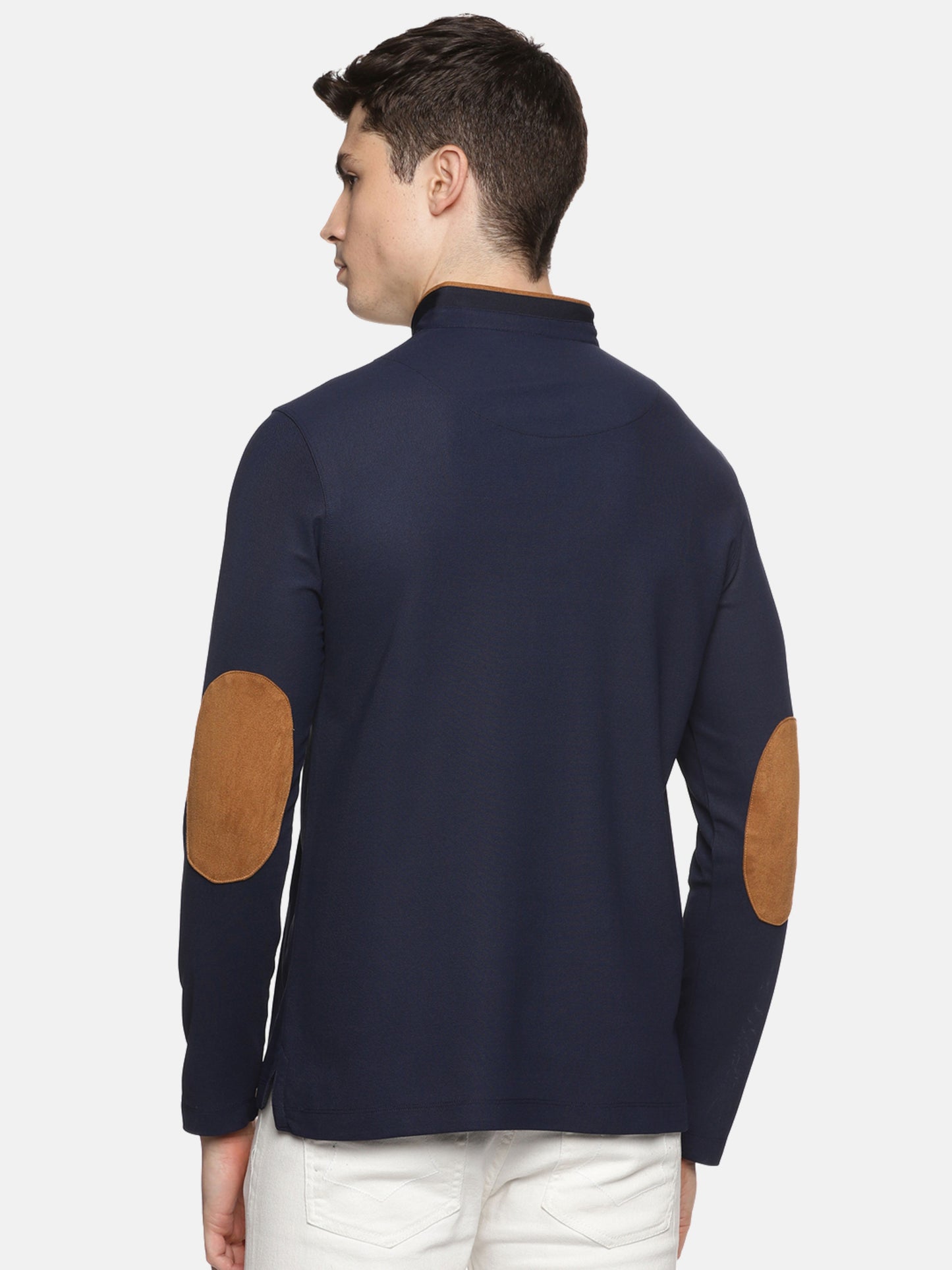 Navy Blue Henley Men's Full Sleeve Snap Button T-Shirt