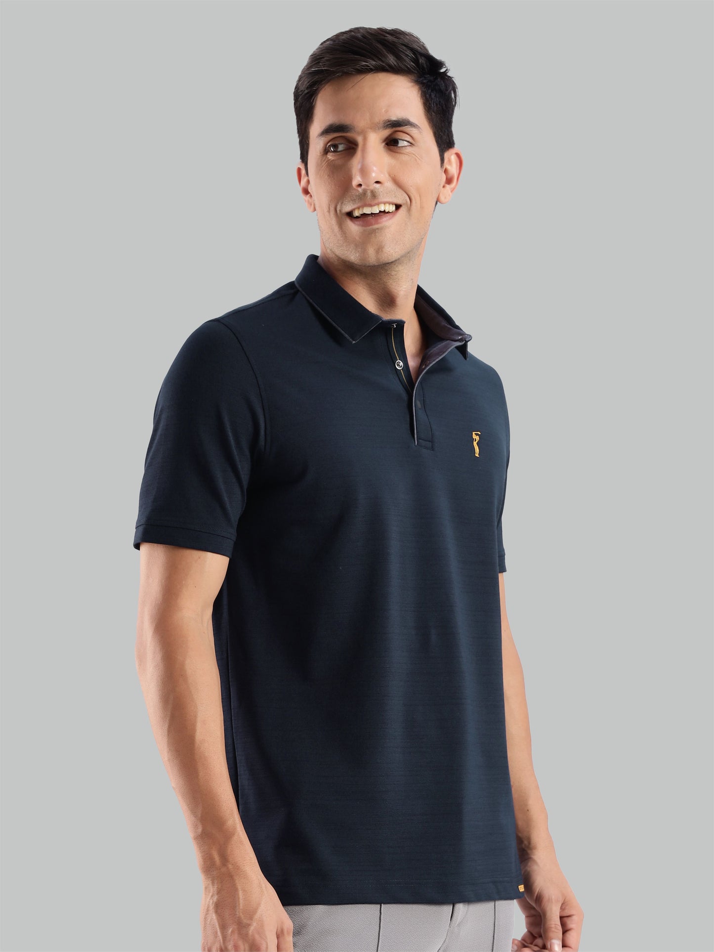 Navy Blue Premium Pique Crush Polo T-Shirt
