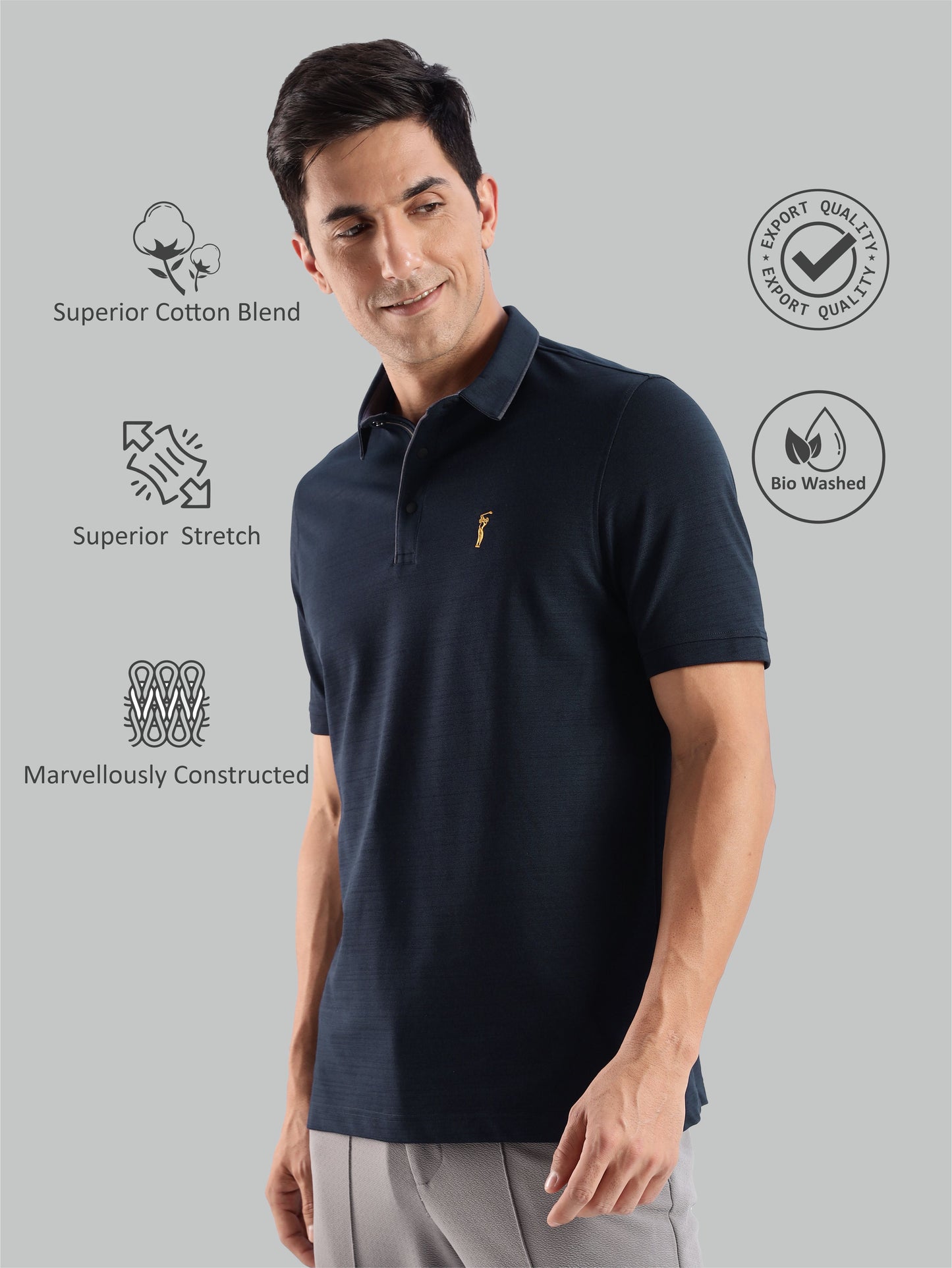 Navy Blue Premium Pique Crush Polo T-Shirt