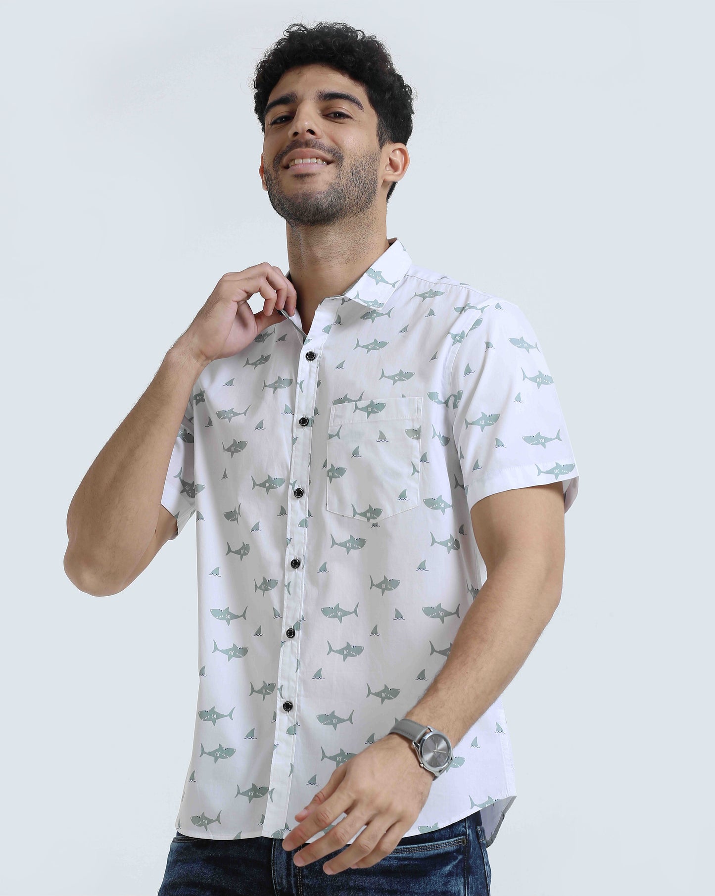 White Printed Casual Shirt for Men