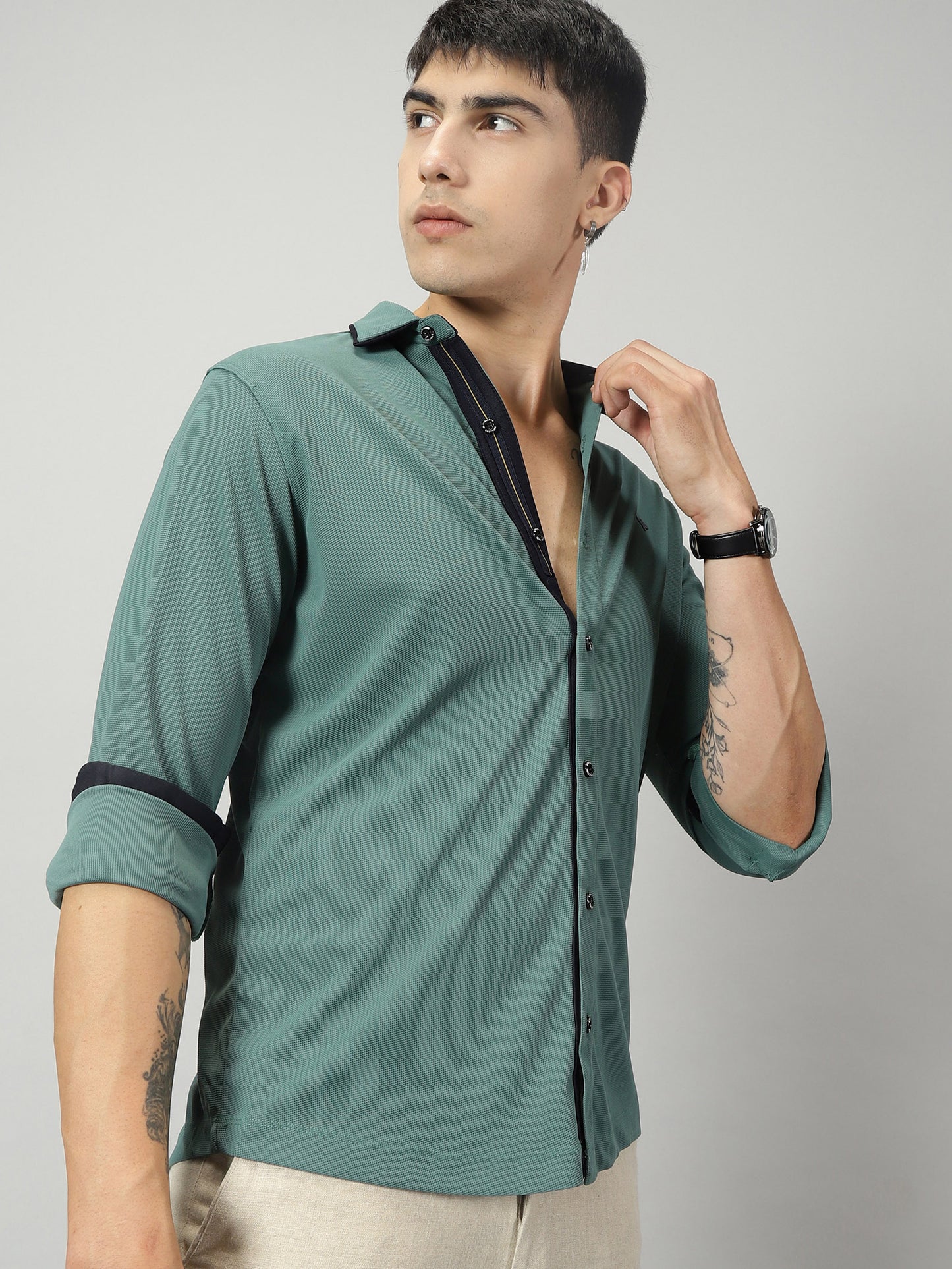 Men's Premium Knitted Shirts Ivory Green