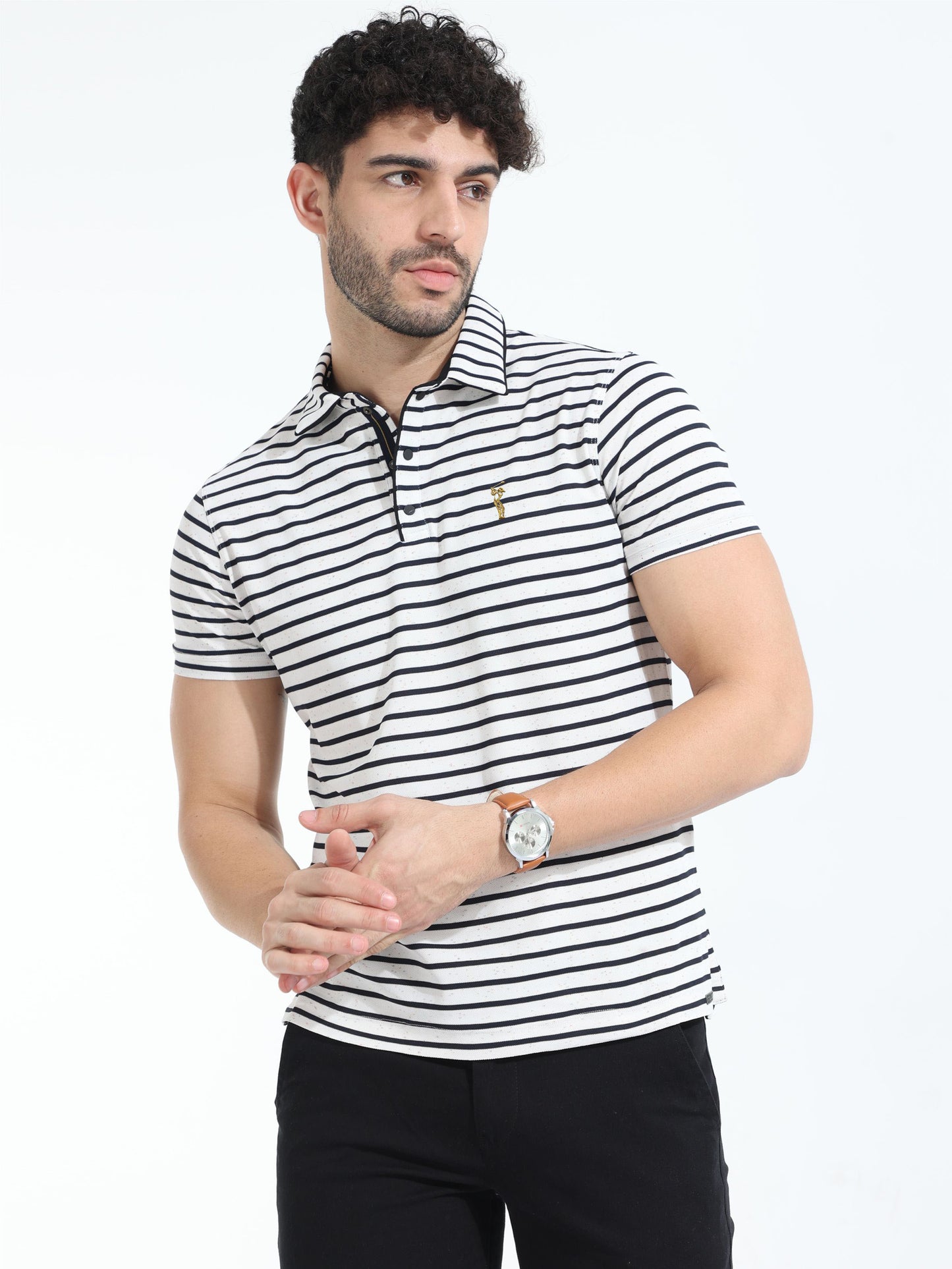 Black Mens Rolex Stripes Polo T-Shirt