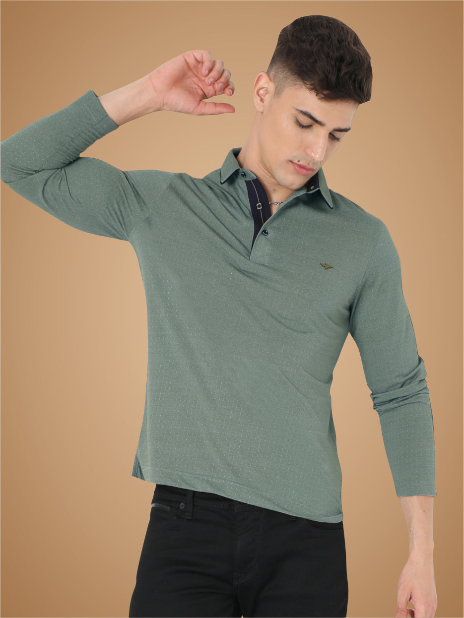 Pista Green Dropman Men's Full Sleeve Polo T Shirt