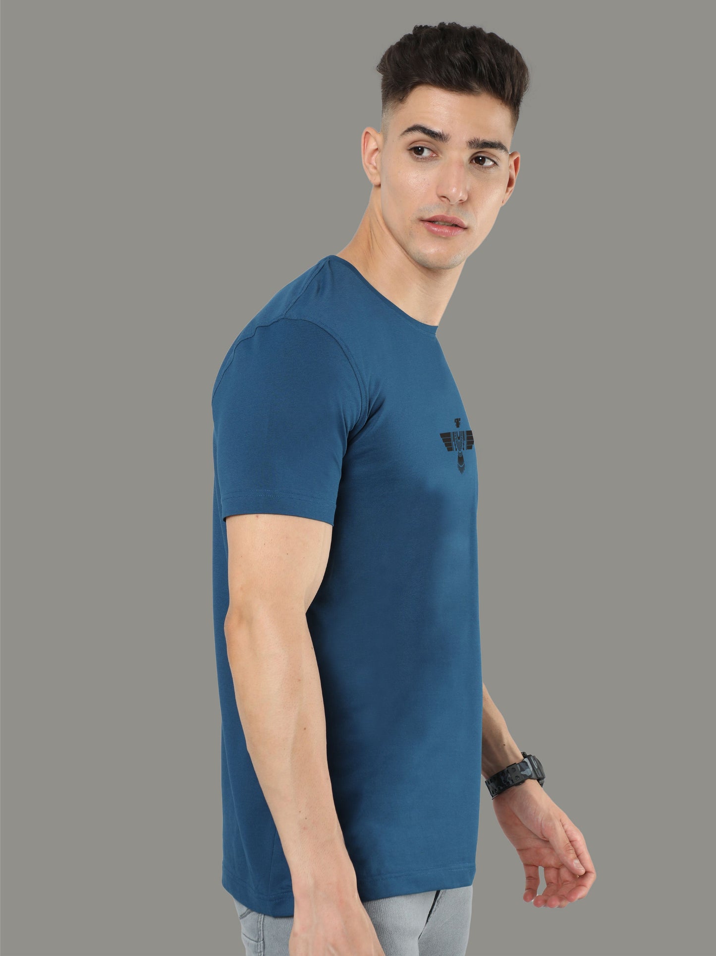 Teal Blue Men's Crew Neck T-Shirts Tribal