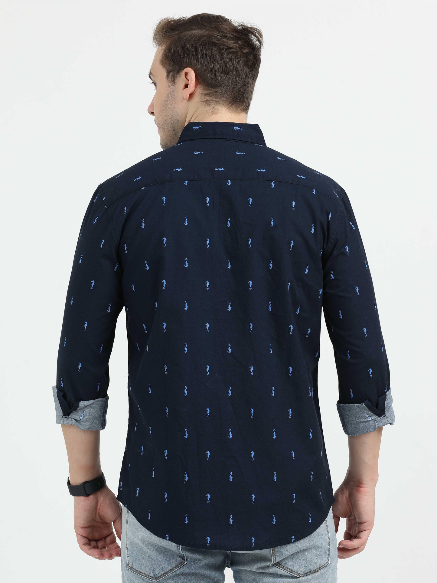 Navy Blue Printed Casual Shirt for Men