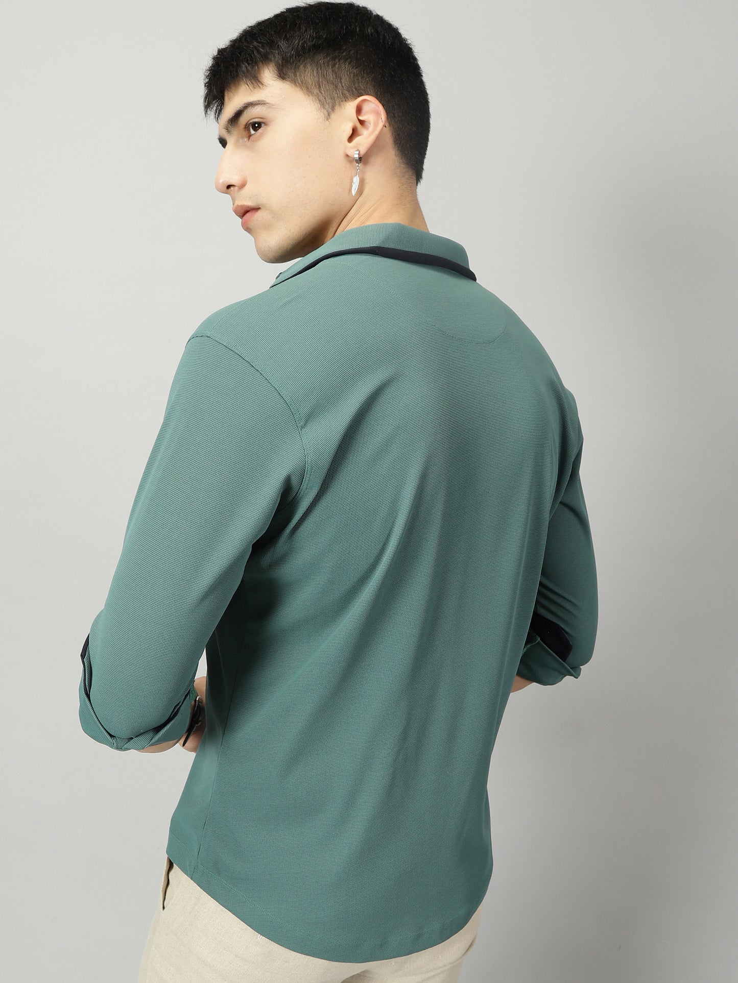 Men's Premium Knitted Shirts Ivory Green