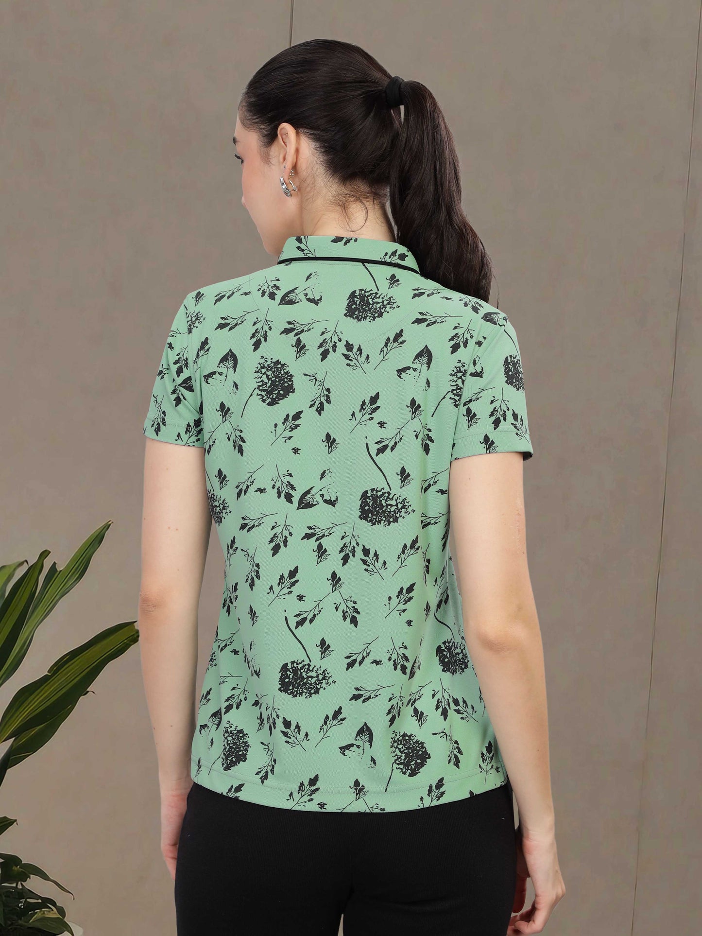 Misty Green Women's Printed Polo T Shirt