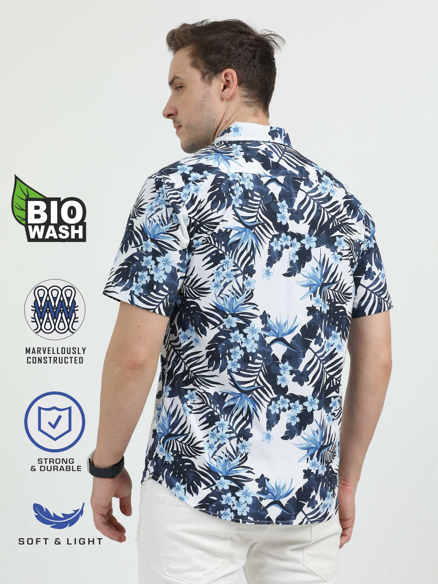 Blue Printed Casual Shirt for Men