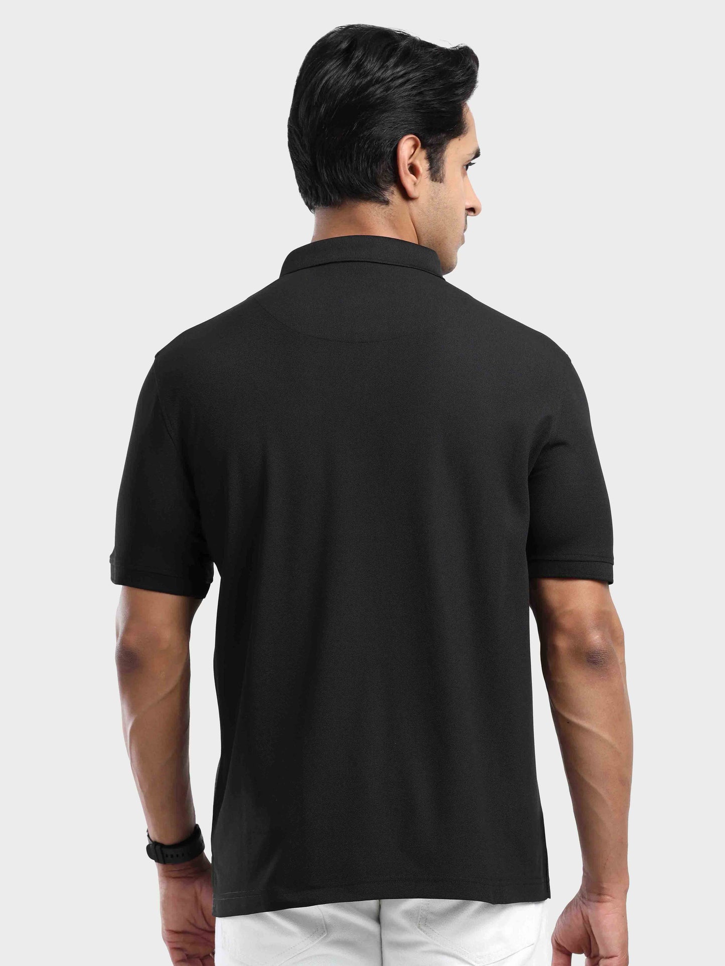 Men's Black Color Block Polo T-Shirt | Wrinkle-Free | Quick Dry | Stretchable | Odour-Free | UV Protected