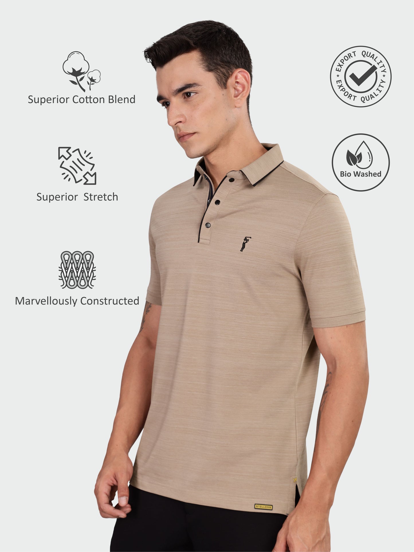 Shadow Grey Premium Pique Crush Polo T-Shirt