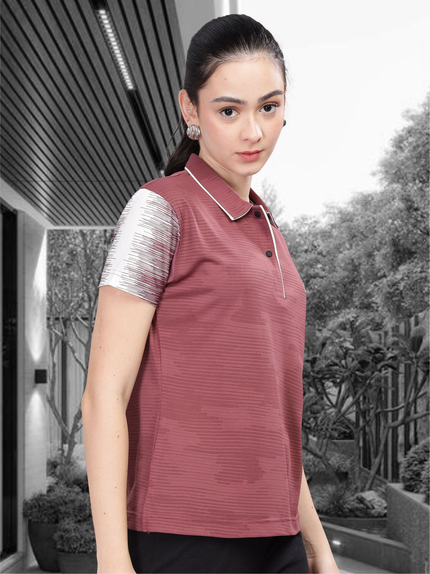 Mauve Women Active Wear Polo T-Shirt